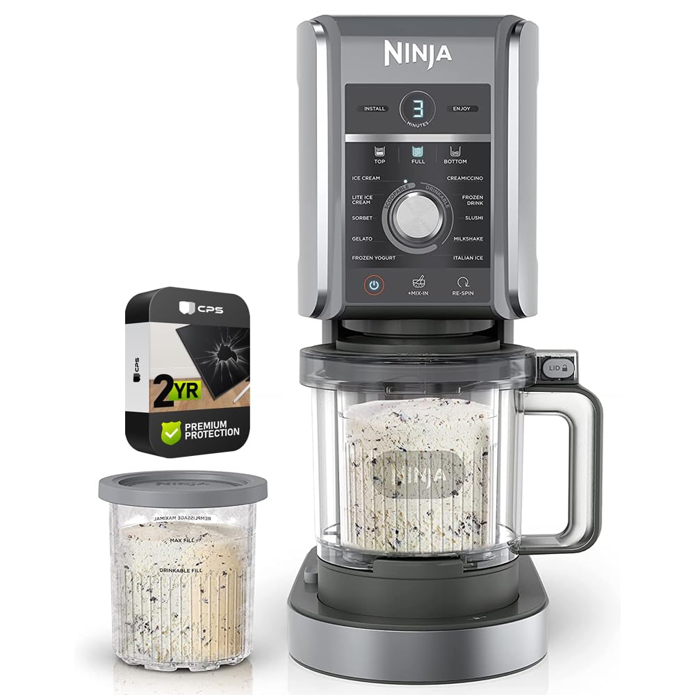Ninja NC501 CREAMi Deluxe 11-in-1 XL Ice Cream Maker (Silver) - Renewed with 2-Year CPS Protection | Perfect for Homemade Gelato, Sorbet & Milkshakes | Commercial-Grade Frozen Dessert Machine for Restaurants & Home Kitchens