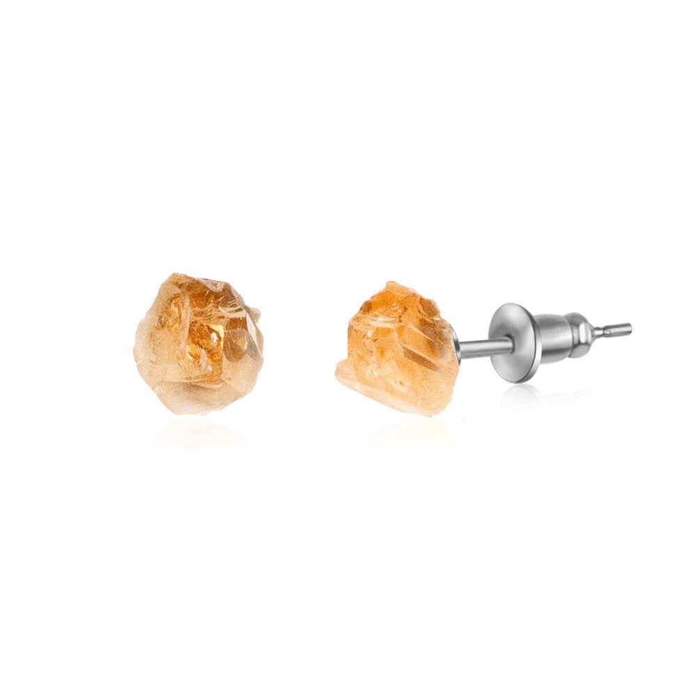 Natural Yellow Citrine Raw Crystal Stud Earrings for Women - Healing Stone Jewelry for Everyday Wear & Spiritual Energy