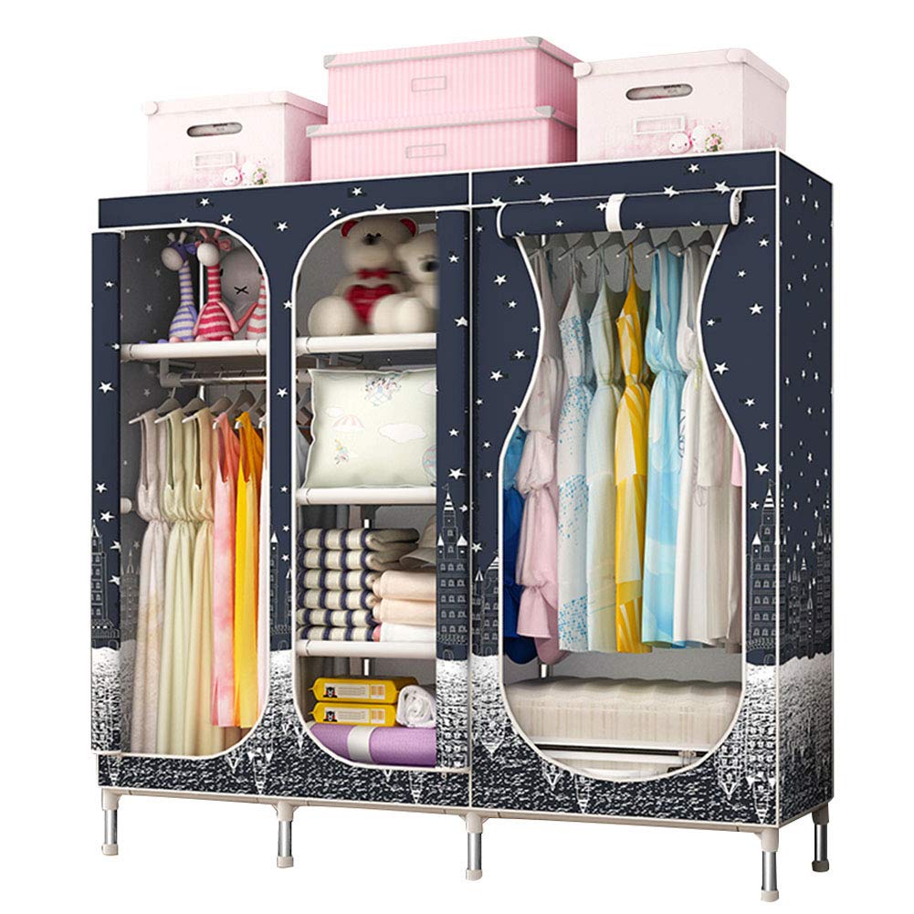 YFMMM Portable Clothes Closet Wardrobe - Waterproof Fabric Storage Cabinet with Steel Pipe Frame, No-Tool Assembly, 57x17x66 Inches, Dark - Perfect for Small Spaces, Dorm Rooms, Camping, and Temporary Storage Solutions