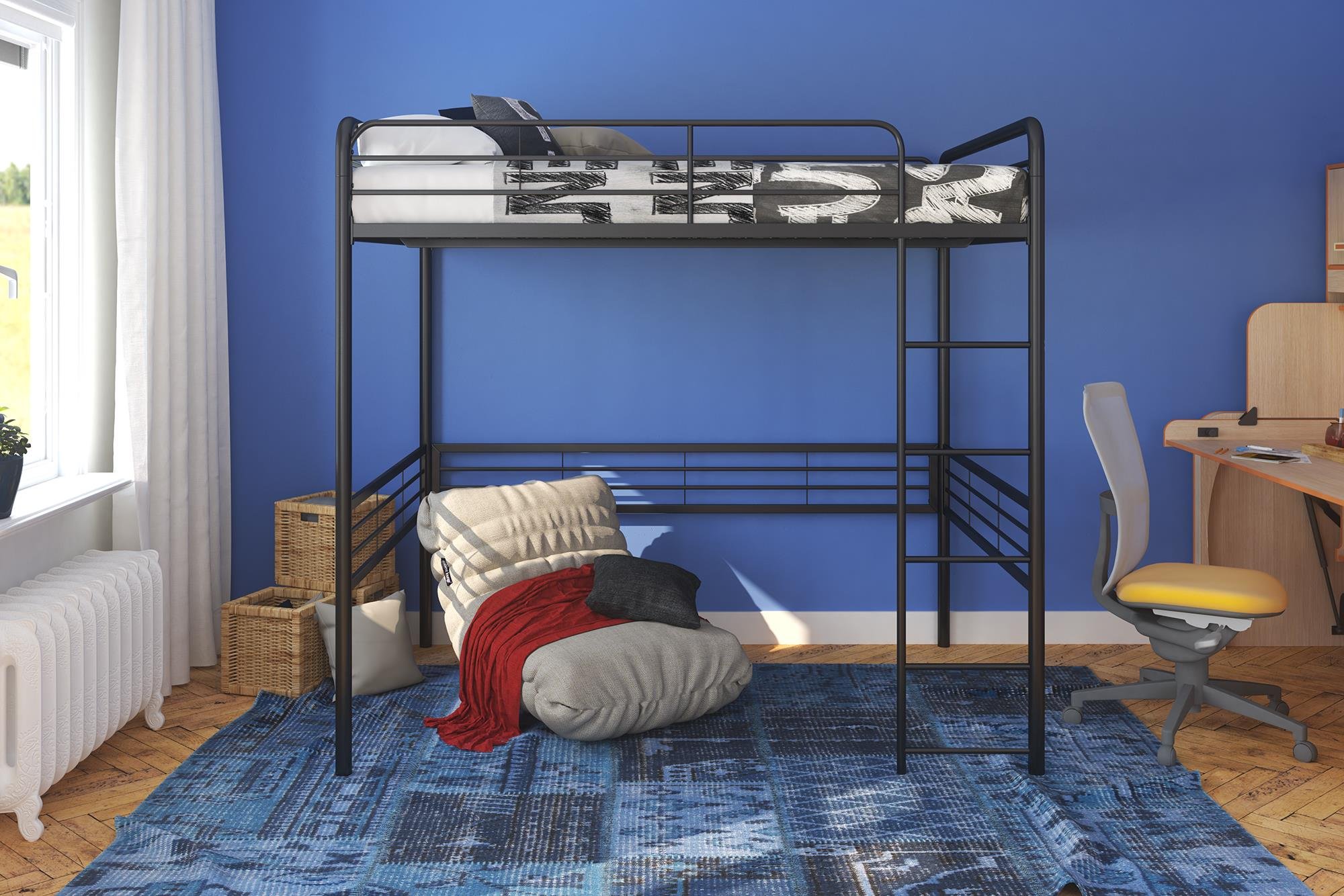 DHP Full Metal Loft Bed with Ladder - Space Saving Twin Size Bed Frame for Small Rooms - Sturdy Black Loft Bed for Kids, Teens & Adults - Perfect for Dorm, Apartment & Studio Living
