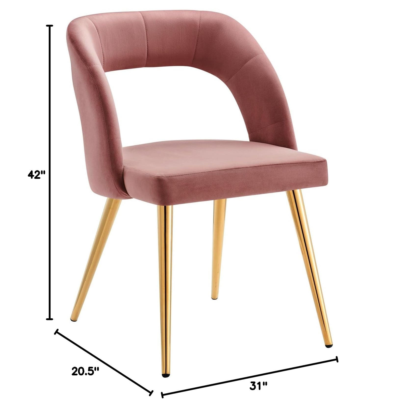 Modway Performance Velvet Dining Chairs - Set of 2, Gold Dusty Rose Upholstered Seats for Kitchen, Dining Room & Home Decor