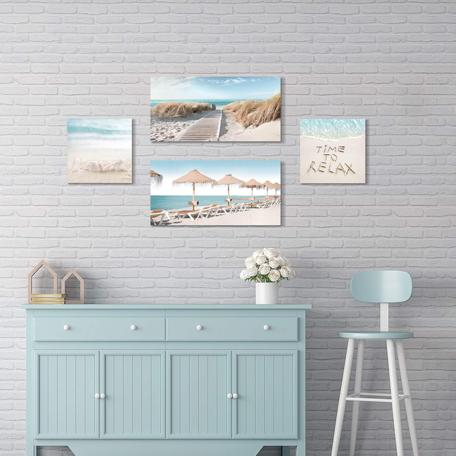 Beach Theme Canvas Wall Art - Sandy Pathway with Chairs & Umbrella Print, Coastal Decor for Living Room (36x24 Inches) | Perfect for Beach House, Vacation Home & Coastal Interior Design