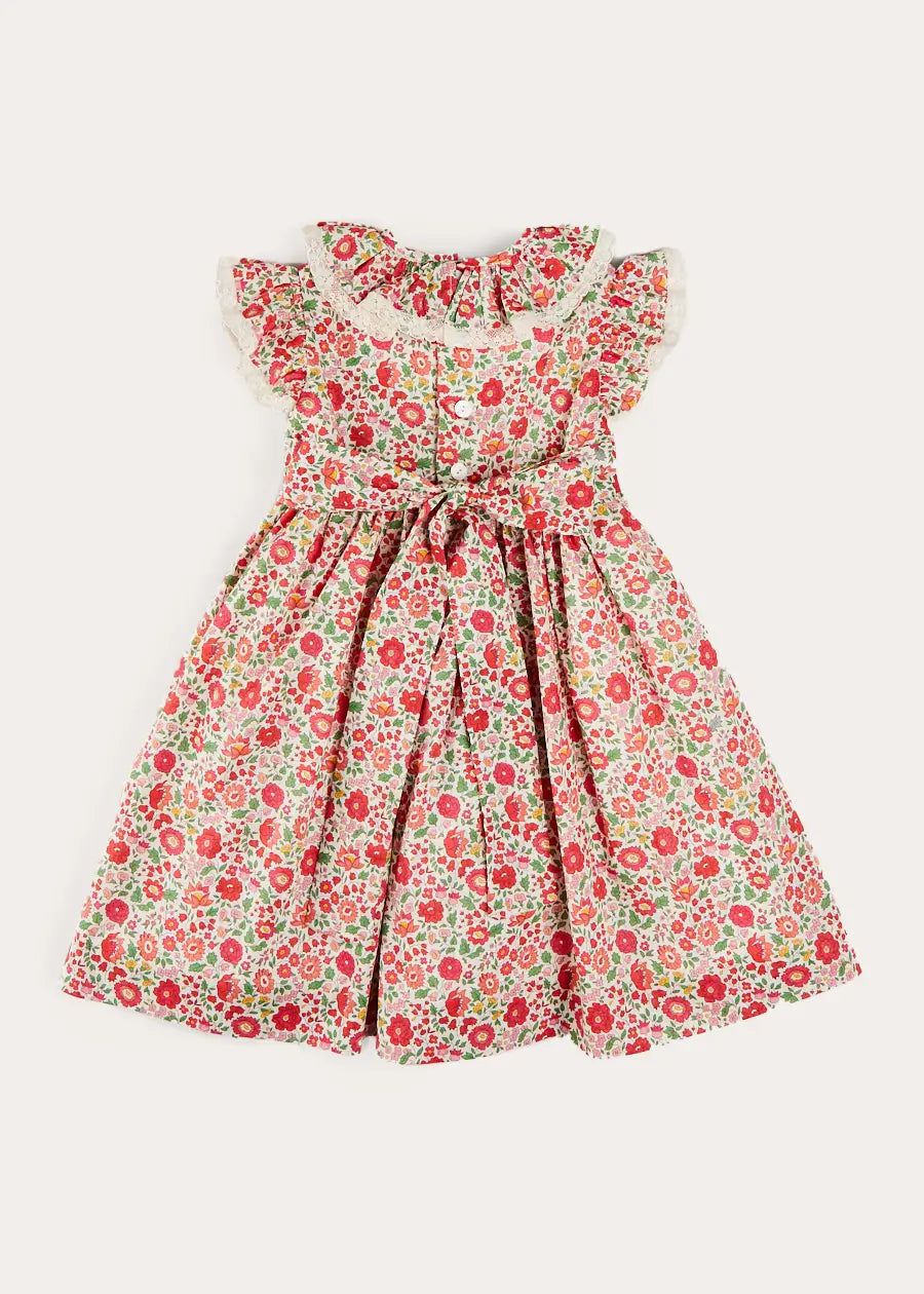 Margot Hand Smocked Red Dress - Premium Liberty Fabric (Sizes 12m-6yrs) | Perfect for Birthday Parties, Easter & Special Occasions