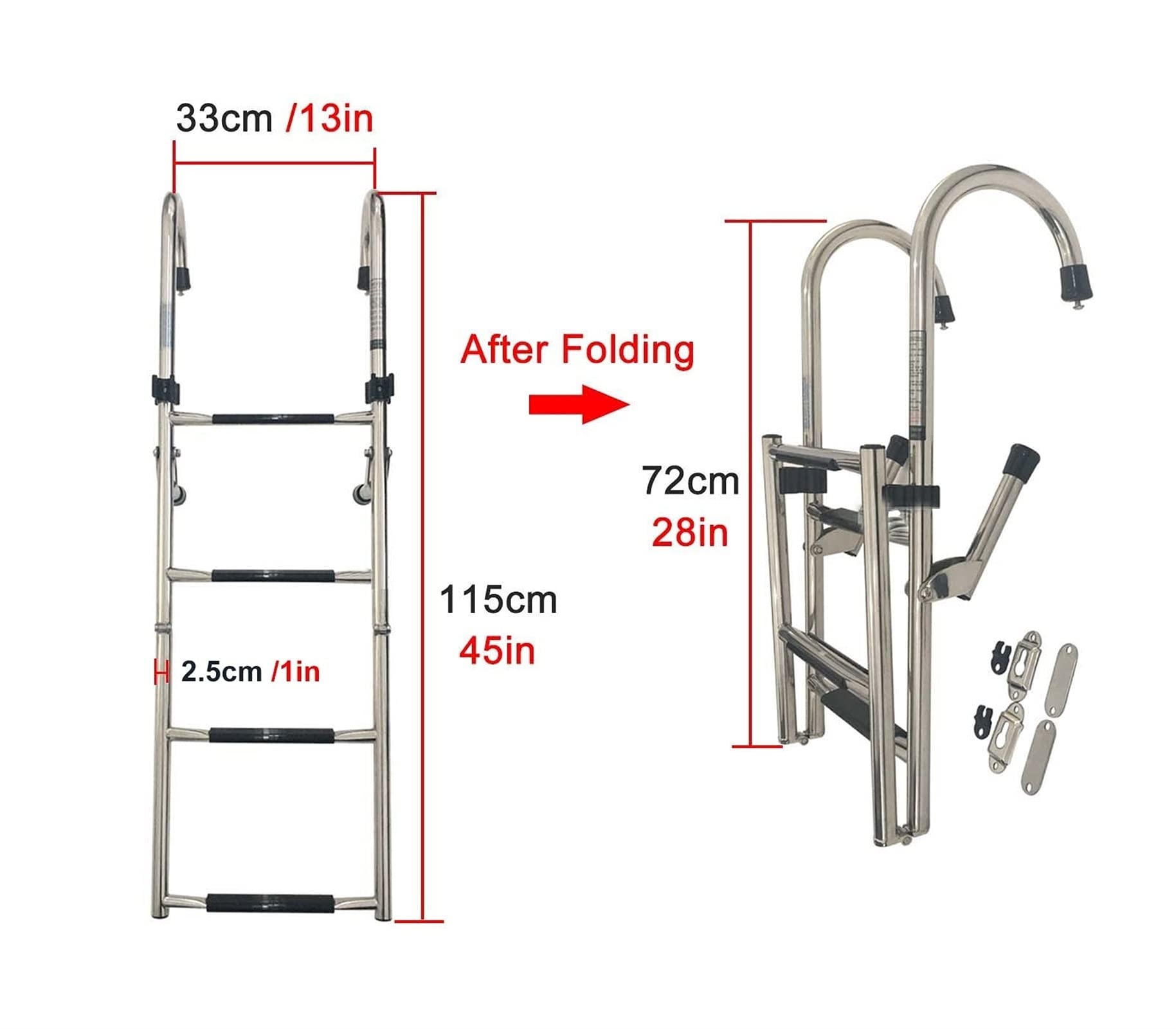Foldable RV Bunk Bed Ladder, 4-Step Stainless Steel Folding Ladder for Boats/Pools, Heavy Duty 440 lbs Platform Mount Ladder - Perfect for RV Camping, Marine Use & Pool Access