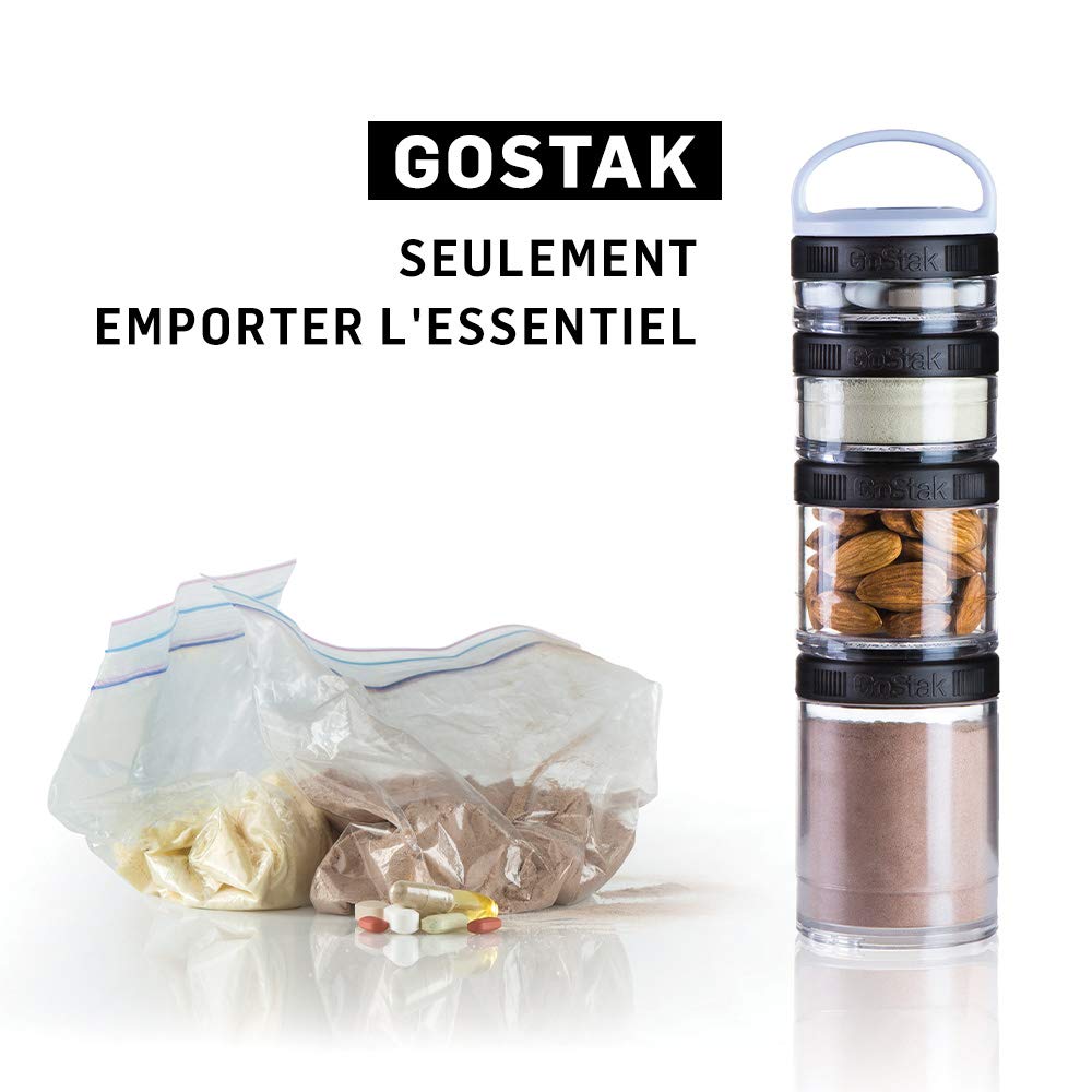 BlenderBottle GoStak 3-Pack 100cc Black Food Storage Containers for Protein Powder, Healthy Snacks & Portion Control | Meal Prep, Gym Essentials & On-the-Go Nutrition