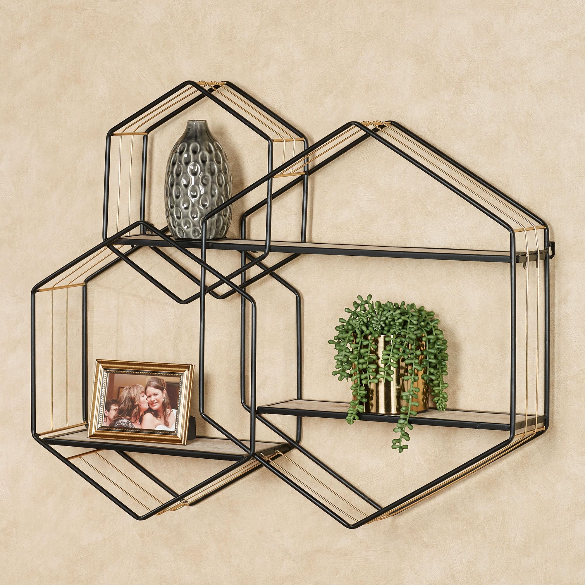 Hexagon Modern Wall Shelf - Black, 36