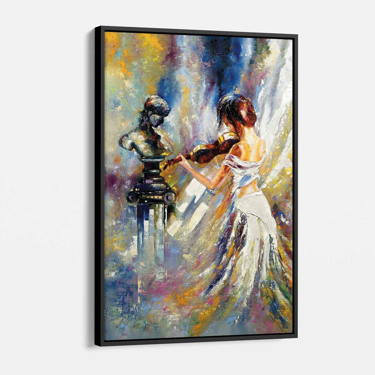 Vibrant Multi-Color Girl Playing Violin Wall Art Canvas Painting - Perfect for Kids' Room, Nursery, or Music Classroom Decor (1757)