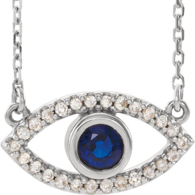 14K Gold Diamond & Sapphire Evil Eye Necklace for Women - Protection Jewelry Gift for Birthday, Wedding, Anniversary - Elegant Pendant for Everyday Wear & Special Occasions