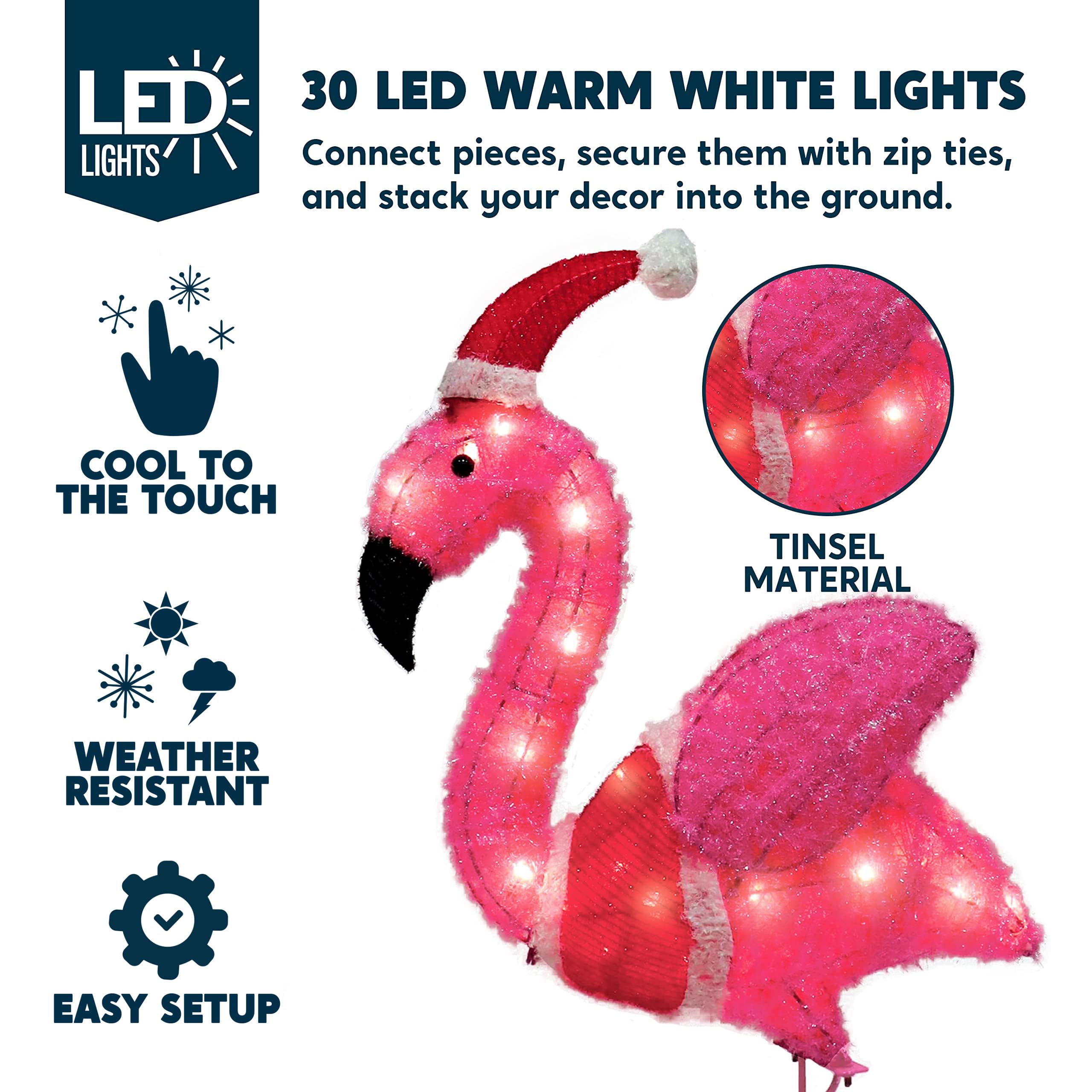 Joiedomi Flamingo Christmas Decoration - 30 LED Warm White Outdoor Yard Lights for Xmas Events, Holiday Garden Decor | Perfect for Christmas Eve, Front Yard Displays & Festive Nighttime Decorations
