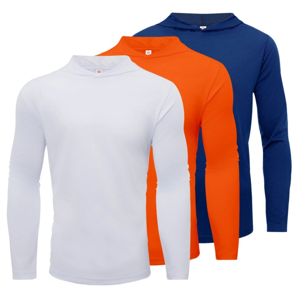3 Pack Men's Performance Long Sleeve Hooded Shirts - Moisture Wicking, Breathable Workout Tops for Running, Gym & Outdoor Activities