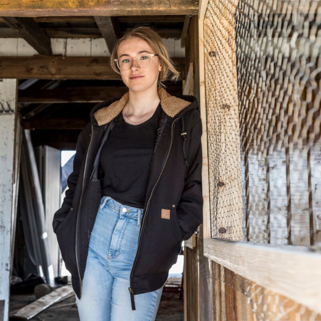 P&F Women's Stretch Duck Bomber Work Jacket PF480 - Black | Water-Resistant & Durable Workwear for Outdoor Jobs, Construction & Winter Wear