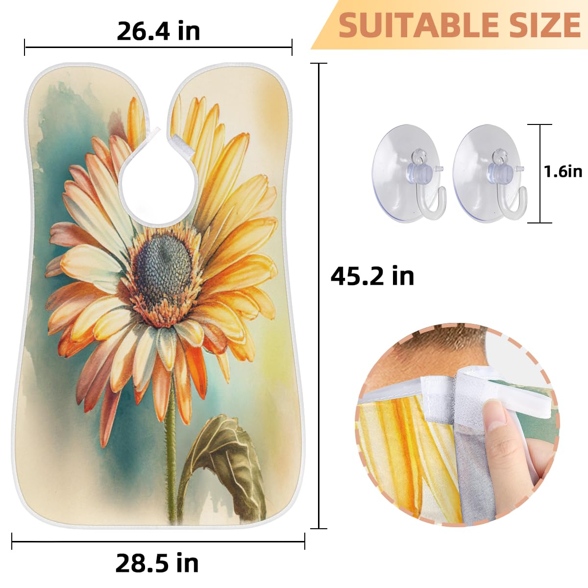 Men's Watercolor Daisy Flower Shaving Bib - Barber Apron for Beard Trimming & Hair Dye Protection, Artist Makeup Cape, Sink Hair Catcher - Perfect for Home Grooming, Salon Use & DIY Hair Coloring
