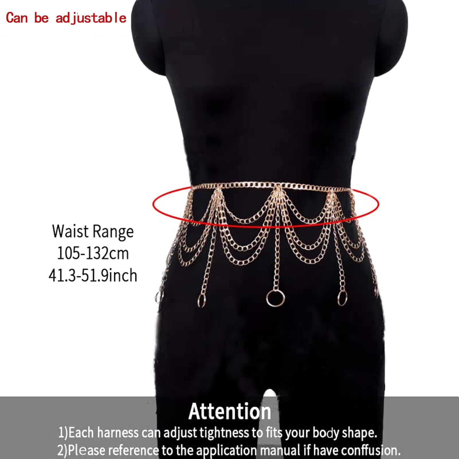 Adjustable Gold Metal Waist Chain Belt for Women & Girls - Plus Size Body Jewelry Link Belt for Parties, Weddings & Fashion Accessories