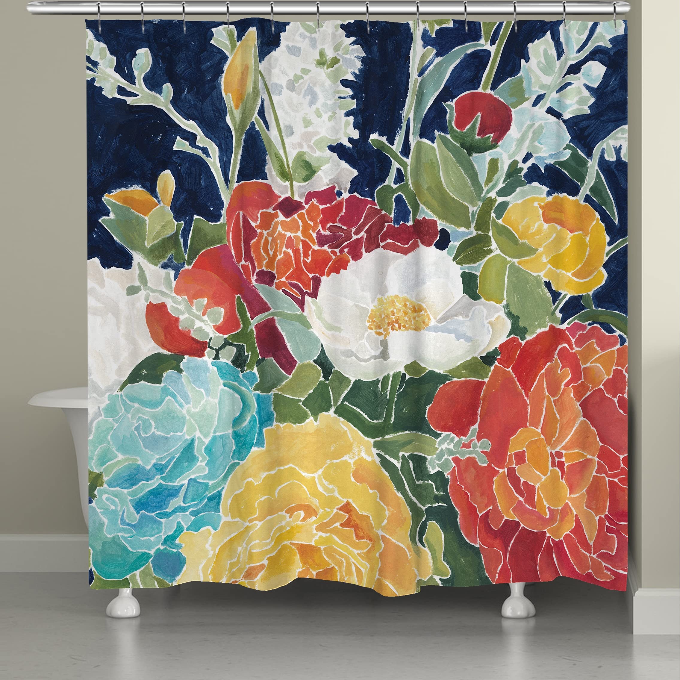 Laural Home Midnight Garden Shower Curtain - Waterproof Bathroom Decor with Floral Design - Perfect for Modern, Vintage & Boho Style Bathrooms