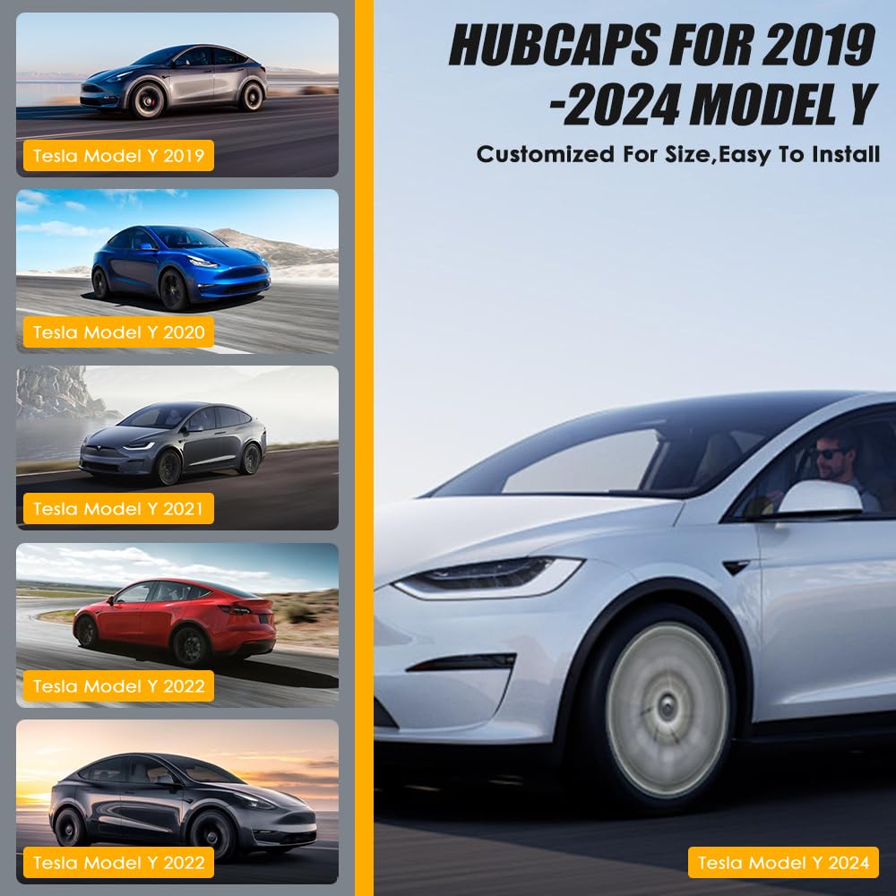 19 Inch Wheel Covers for Tesla Model Y (4-Piece Set) | ABS Hubcaps Compatible with 2019-2024 Model Y | OEM Style Replacement Rim Covers in Matte Black | Perfect for Road Protection & Enhanced Vehicle Appearance