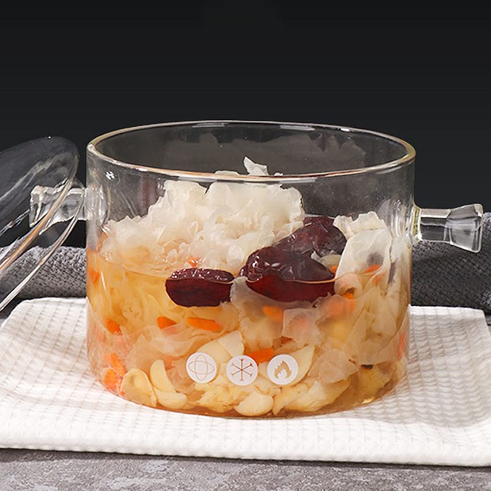 **Clear Glass Cooking Pot with Lid - 15x13cm Transparent Nonstick Stockpot, High Temperature Resistant Stewpot for Milk, Baby Food, Noodles - Perfect for Stovetop, Slow Cooking & Meal Prep**