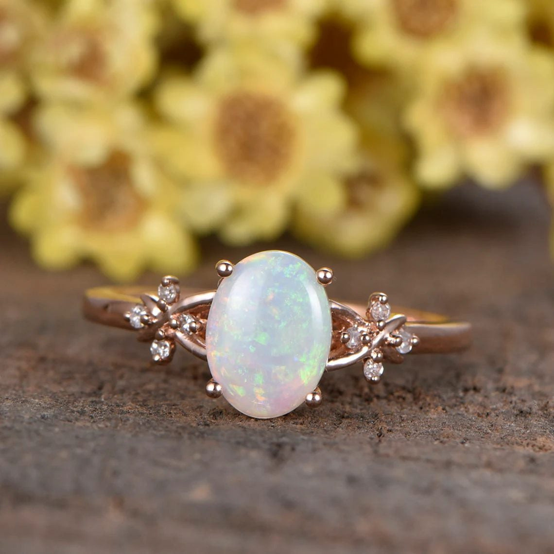 1.5CT Oval Australian Opal & Diamond Vintage Engagement Ring - Vine Wedding Band for Women, Perfect for Proposals, Anniversaries & Romantic Occasions