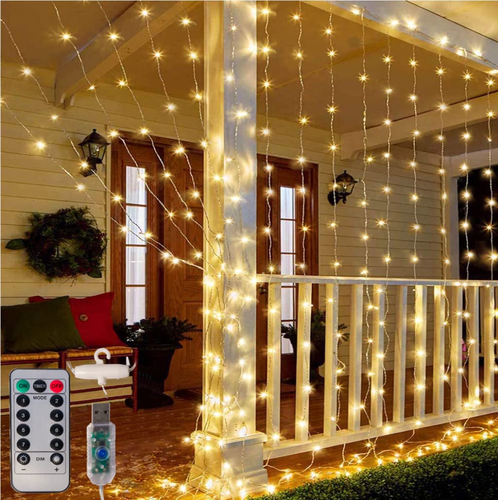 300 LED Copper String Lights with Remote - 8 Modes USB Powered Indoor Window Curtain Lights for Bedroom, Wedding, Party & Christmas Decor (Warm White) | Perfect for Home, Room Wall Decorations and Holiday Lighting