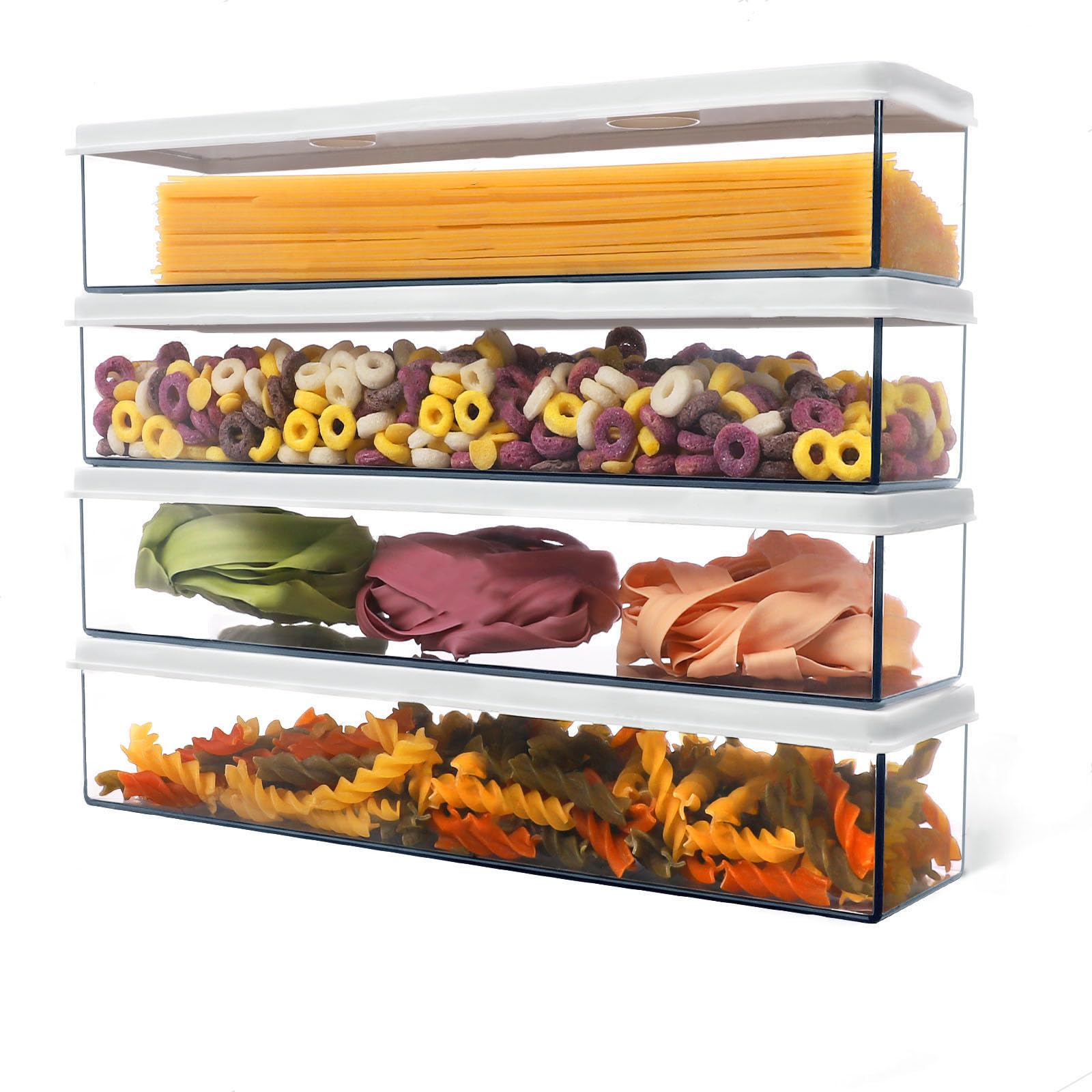 4-Pack Clear Plastic Pasta Storage Containers - Airtight Food Grade Spaghetti & Noodle Organizer with Lids for Pantry | Perfect for Meal Prep, Kitchen Organization & Bulk Food Storage