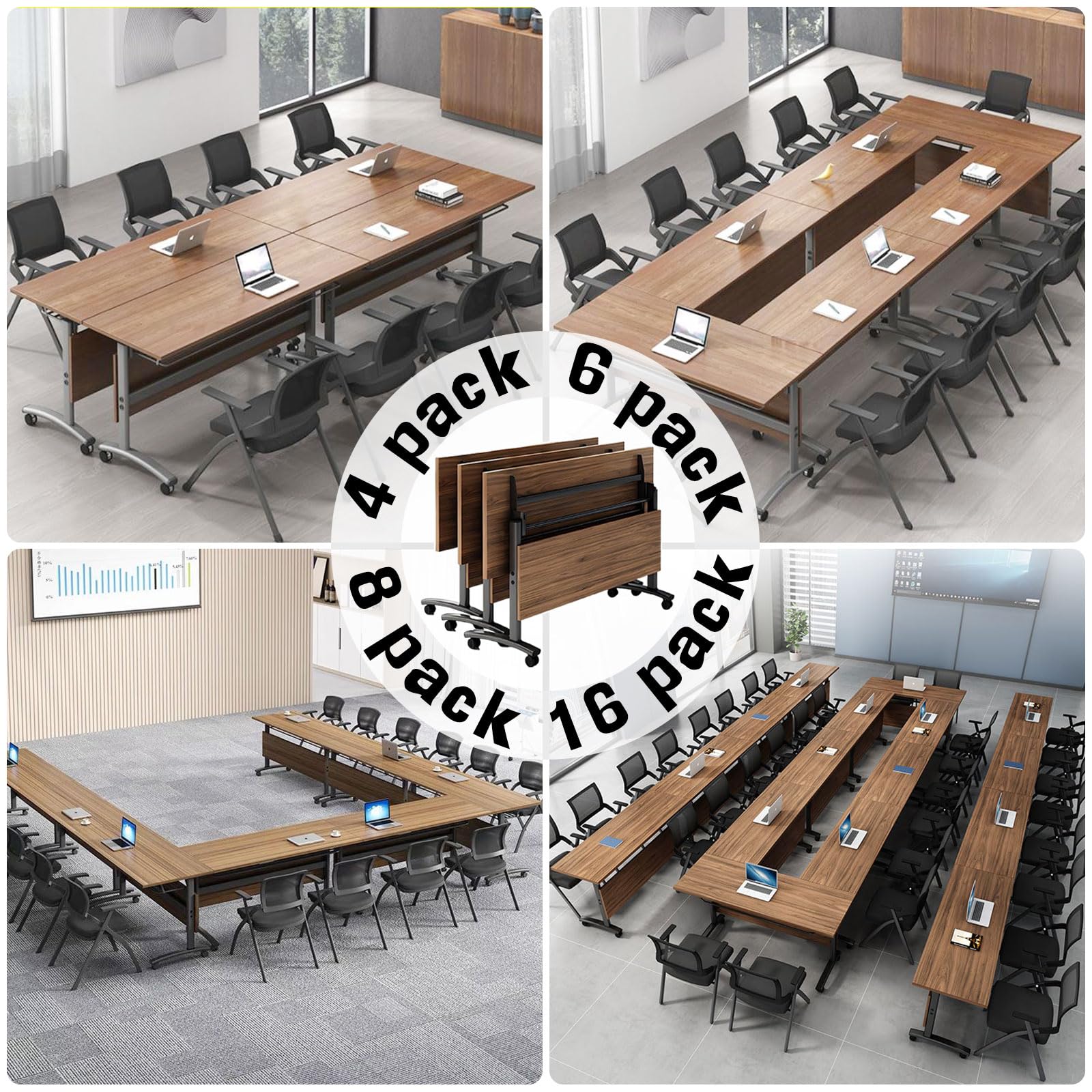 Foldable Conference Table with Wheels - 55.1