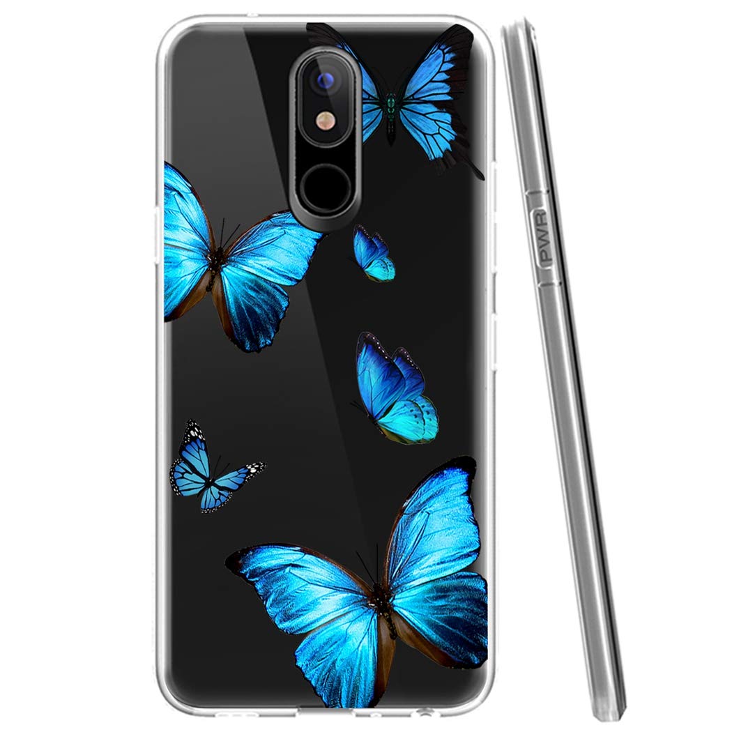 **Cute Soft TPU Shockproof Protective Phone Case for LG K40/K12 Plus/X4 2019/Solo LTE/Harmony 3/Xpression Plus 2 - Blue Butterfly Design, Slim Clear Cover for Women & Girls - Perfect for Everyday Use, Work, and Travel**