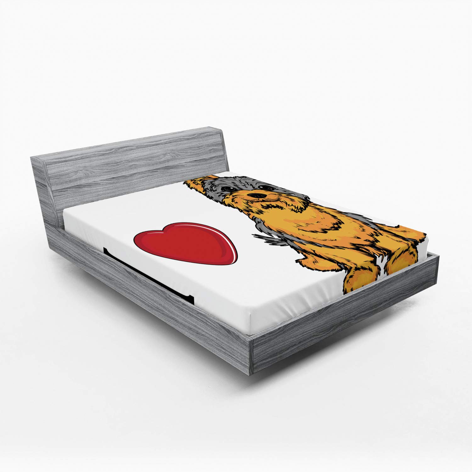Ambesonne Yorkie Fitted Sheet - Yorkshire Terrier Dog Print, Full Size for Home & Travel