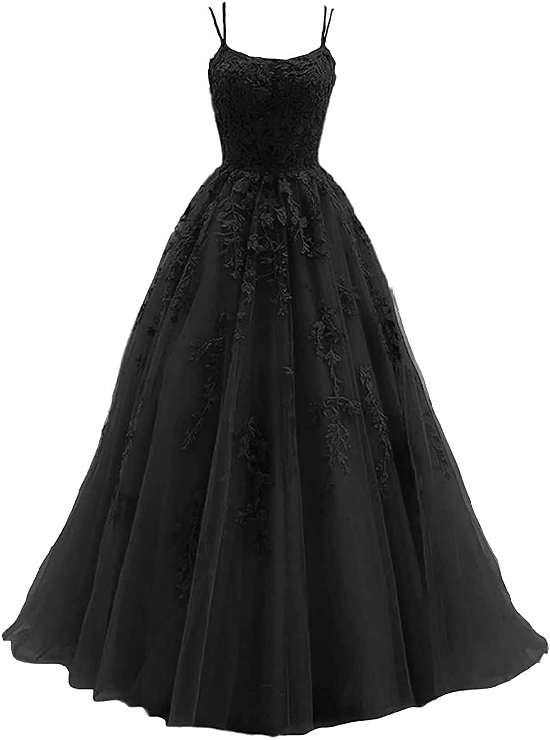 Elegant Women's Lace Applique Prom Dresses Long Spaghetti Straps Ball Gown Tulle Formal Evening Party Gowns for Homecoming, Wedding, Quinceañera & Special Occasions