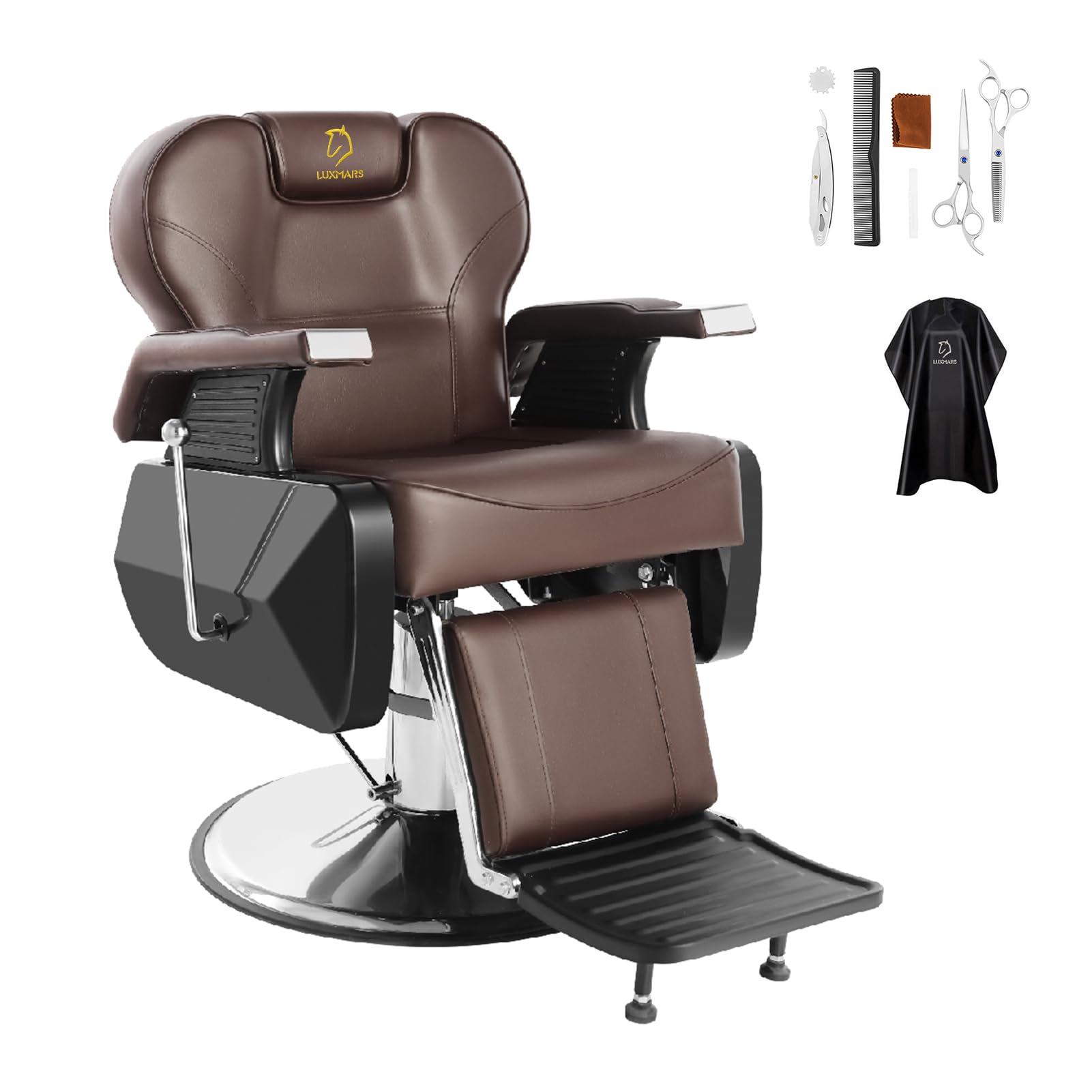 Hydraulic Barber Chair 360° Swivel Reclining Salon Styling Hair Chair for Hairdressers & Barbers - Brown Leather Upholstery, Adjustable Height - Perfect for Hair Salons, Barber Shops & Home Styling Studios