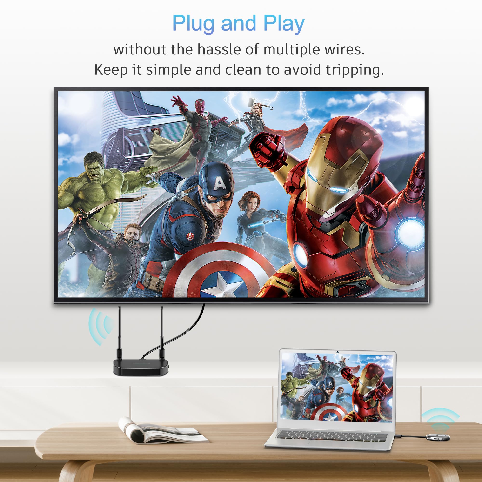 **MpioLife 4K Wireless HDMI Transmitter and Receiver Kit - 5G HDMI/VGA Extender for Laptop, PC to Monitor, Projector, HDTV (164FT/50M Range) - Perfect for Home Theater, Gaming, and Office Presentations**