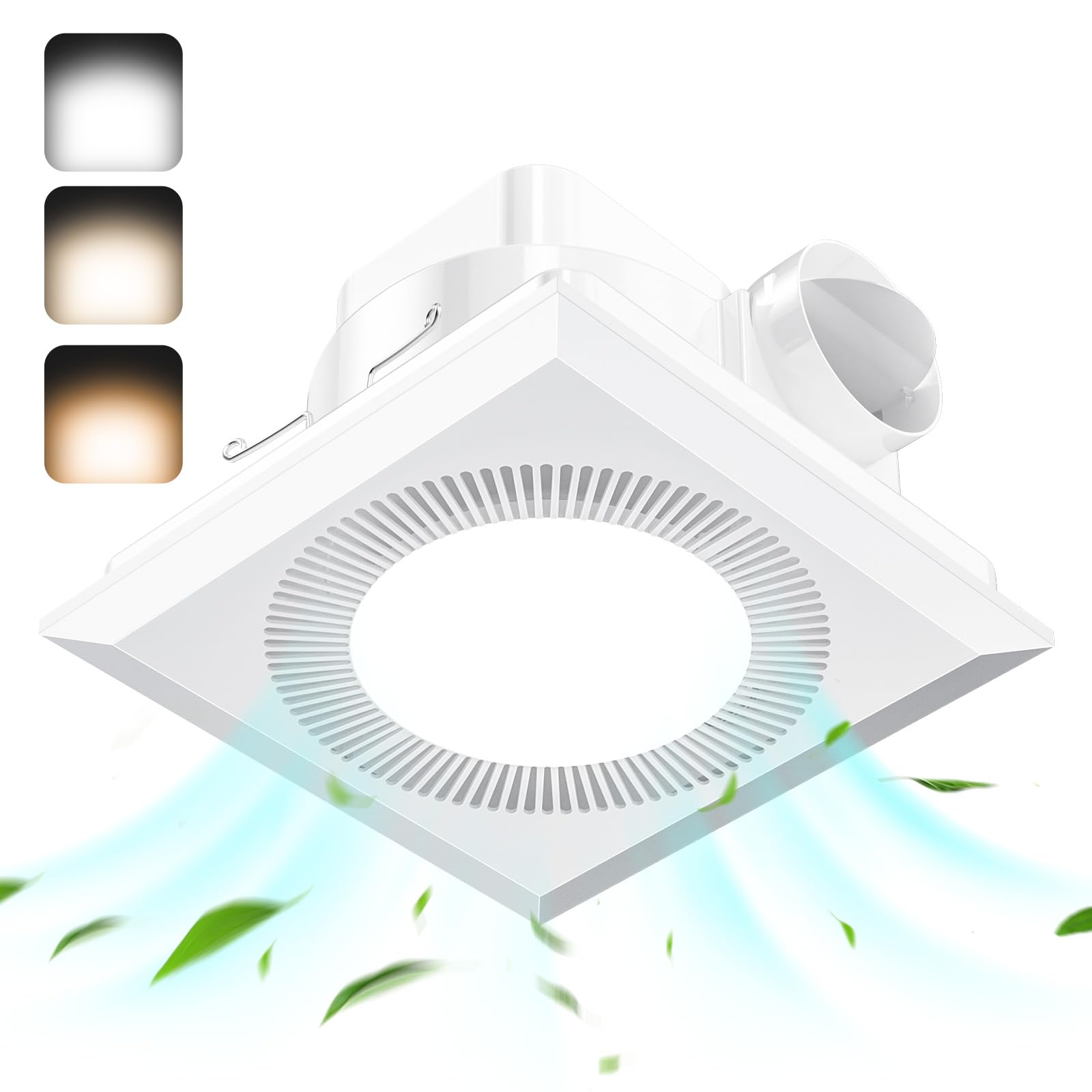 Hon&Guan Quiet Square Bathroom Exhaust Fan with Adjustable LED Light (3000K/4500K/6500K) - 110 CFM, 1.0 Sones - Energy Efficient Ventilation Fan for Home, Hotel & Commercial Bathrooms - Perfect for Moisture Control & Air Circulation