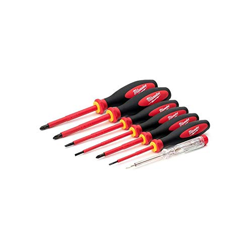 Milwaukee MW4932464067 10-Piece Screwdriver Set with Magnetic Tips - Durable Red Handles for Professional & DIY Use - Perfect for Home Repairs, Automotive Work, and Electronics Assembly