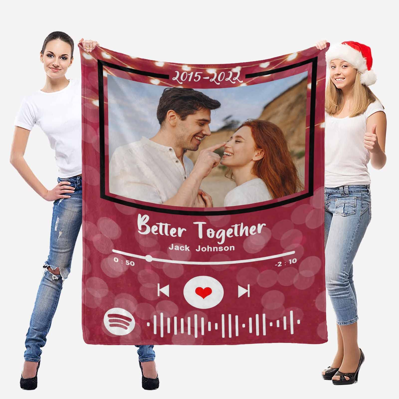 Custom Spotify Code Music Blanket - Personalized Photo Blanket with Your Song for Valentine's Day, Anniversary, Birthday & Christmas Gifts - 50
