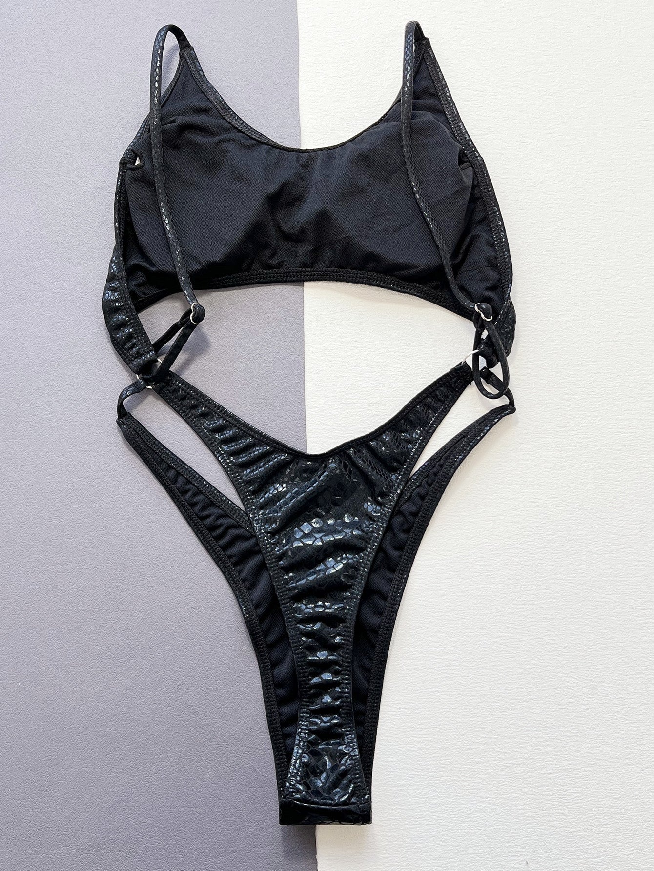ZASUWA Women's Snake Print Faux Leather Backless Bodysuit - Sexy Clubwear & Night Out Outfit for Parties, Dating & Special Occasions