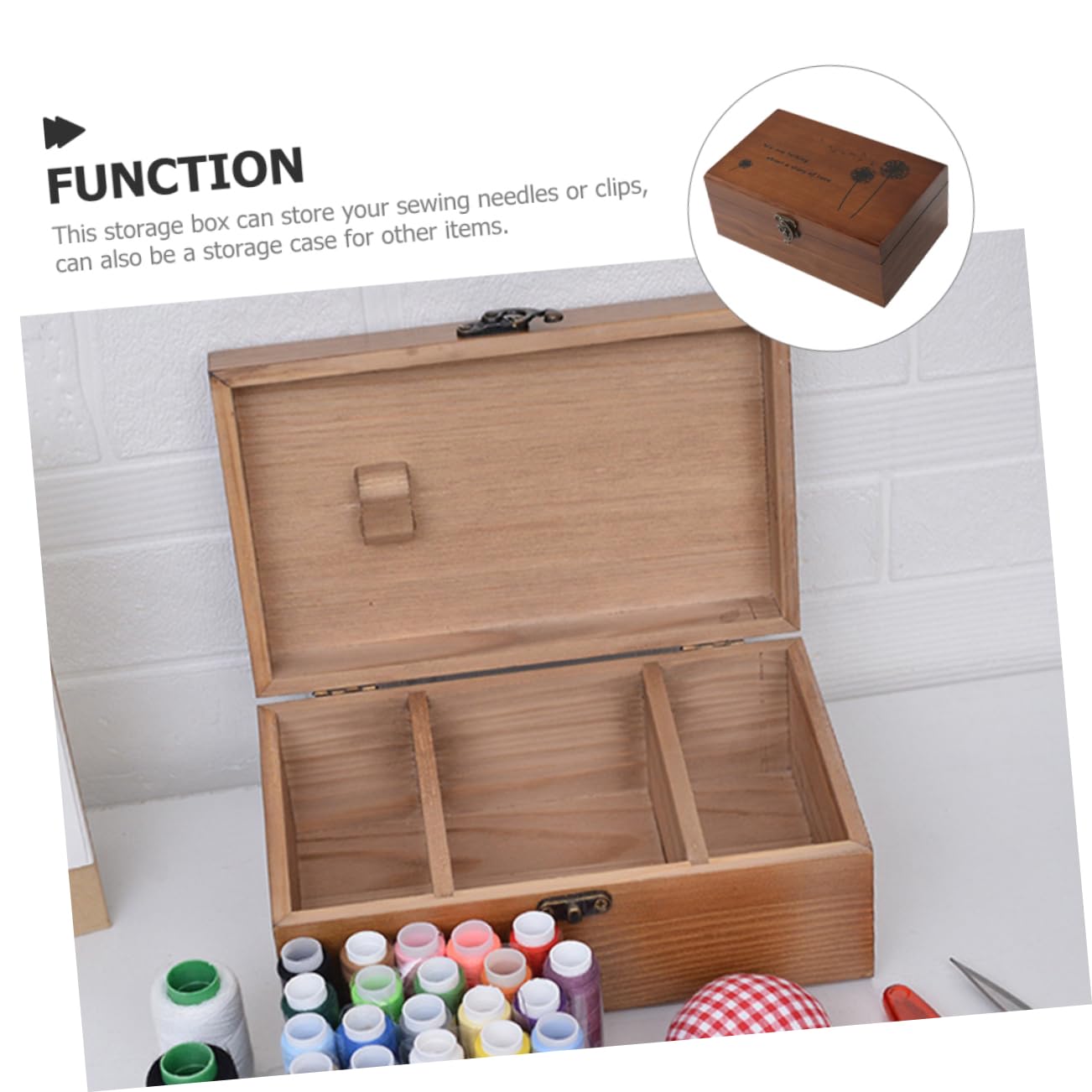 IWOWHERO Wooden Sewing Kit with Cover - Needle Storage Basket, Pin Cushion & Wooden Needle Case - Perfect for Organizing Sewing Supplies, Embroidery Tools & Craft Accessories at Home or Studio