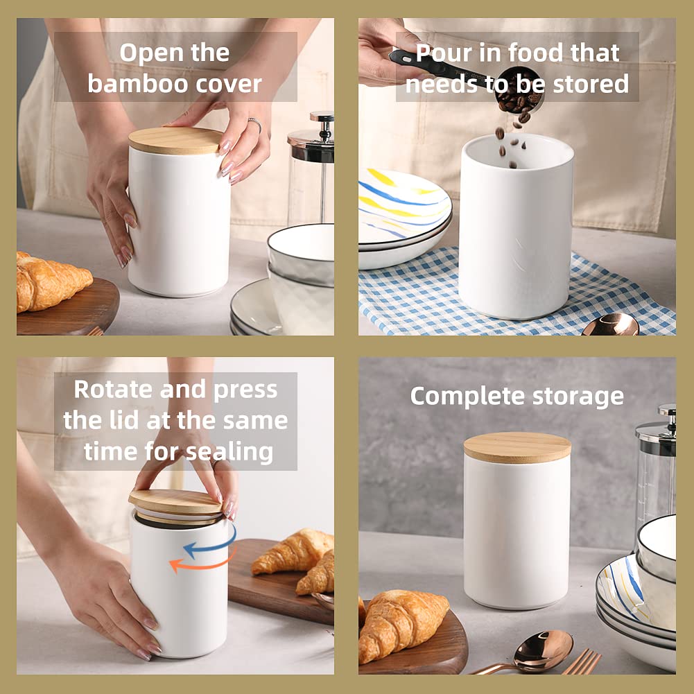 Sweejar 4-Piece Ceramic Kitchen Canister Set with Airtight Bamboo Lids - Porcelain Food Storage Containers for Sugar, Coffee, Tea, Flour & Spices - Elegant Countertop Organization for Pantry & Kitchen (Jade Green)