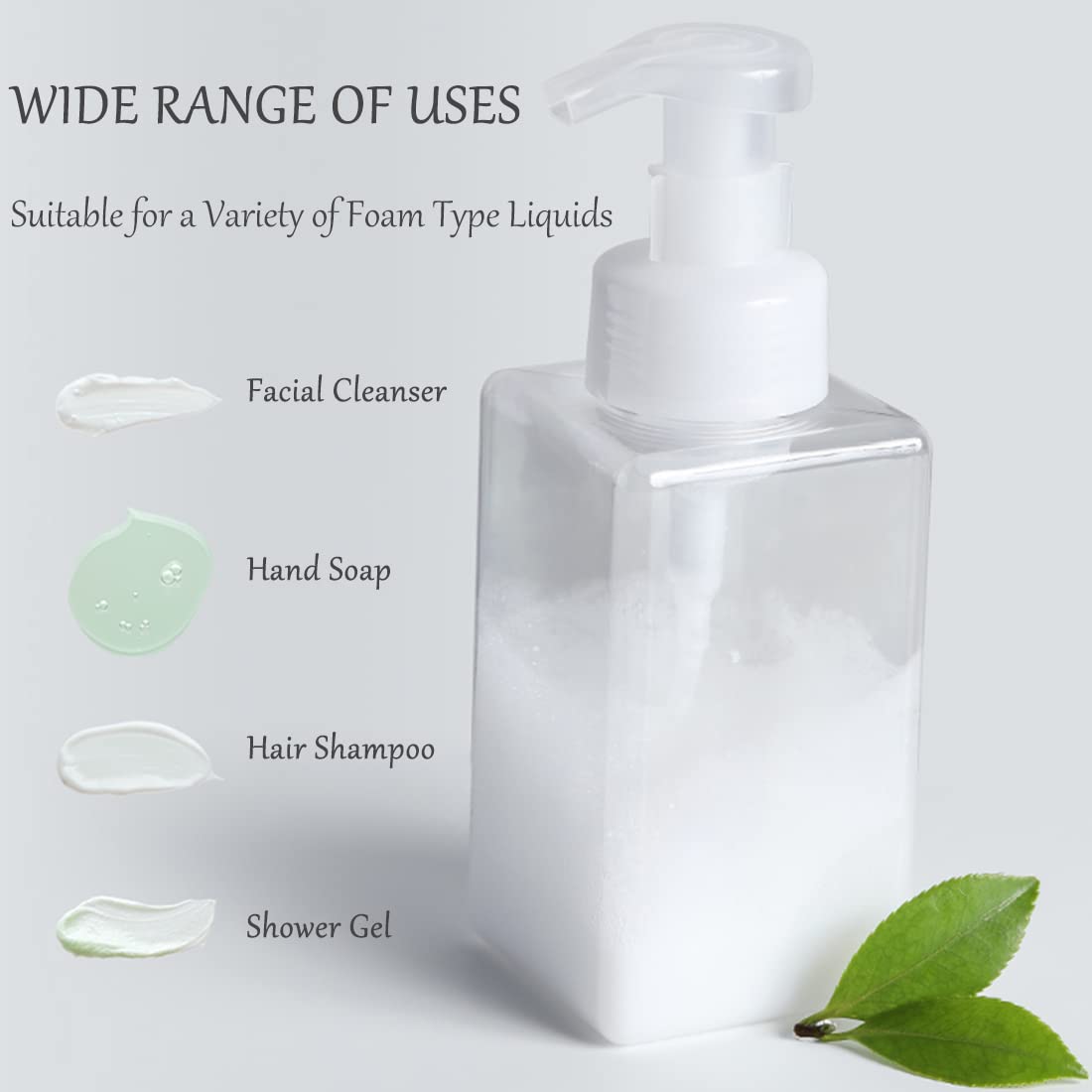 450ml (16oz) Refillable Foaming Soap Dispenser - Modern Square Pump Bottle for Shampoo, Body Wash & Liquid Soap | PETG Plastic Empty Soap Dispenser for Kitchen, Bathroom, Hospital & Clinic | 2-Pack Clear | Perfect for Home, Office & Commercial Use