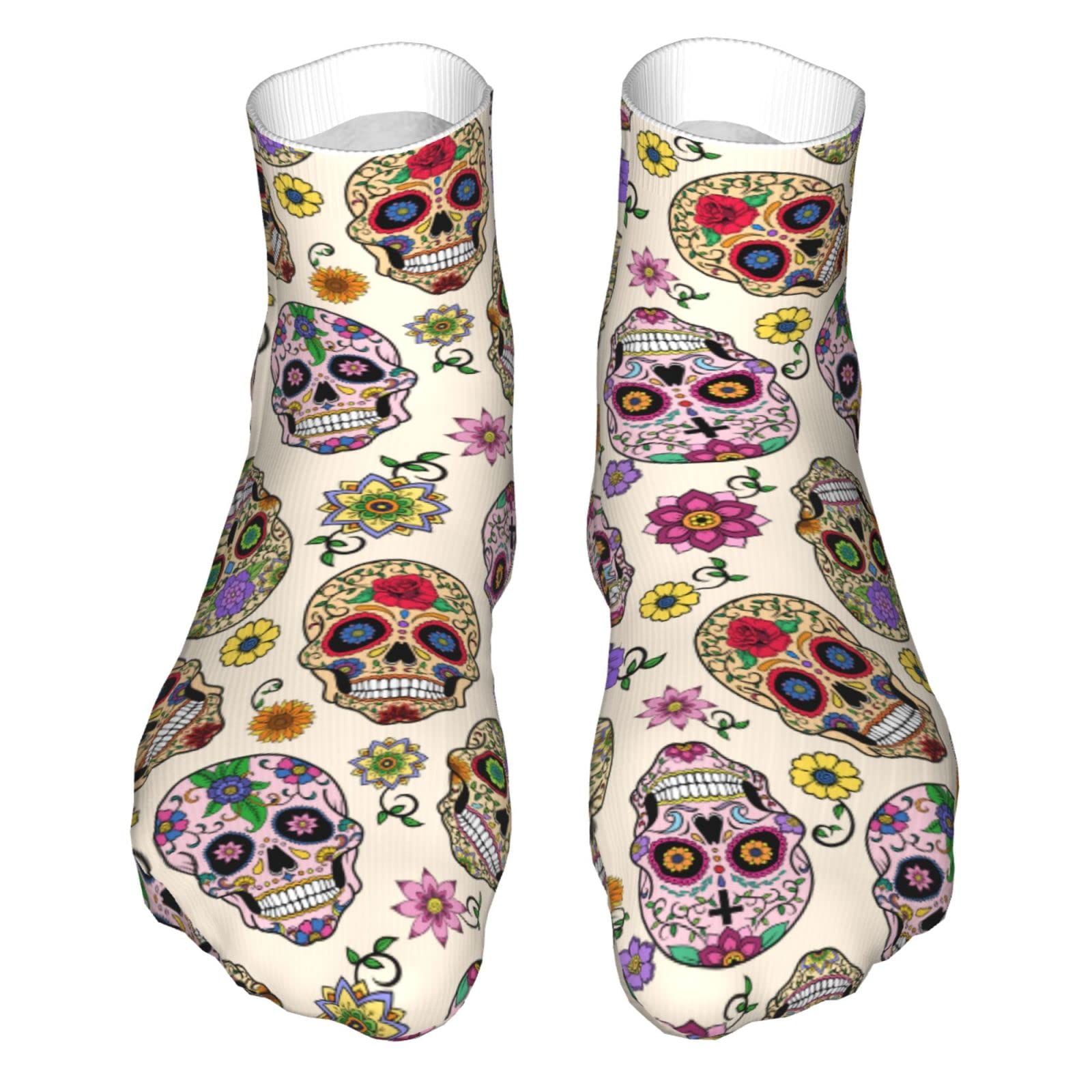 Breathable Low Cut Sports Socks - Moisture Wicking Running Socks for Men & Women - Comfortable Casual Crew Socks with Sugar Skull Design - Perfect for Gym, Workout & Daily Wear - Great Gift Idea