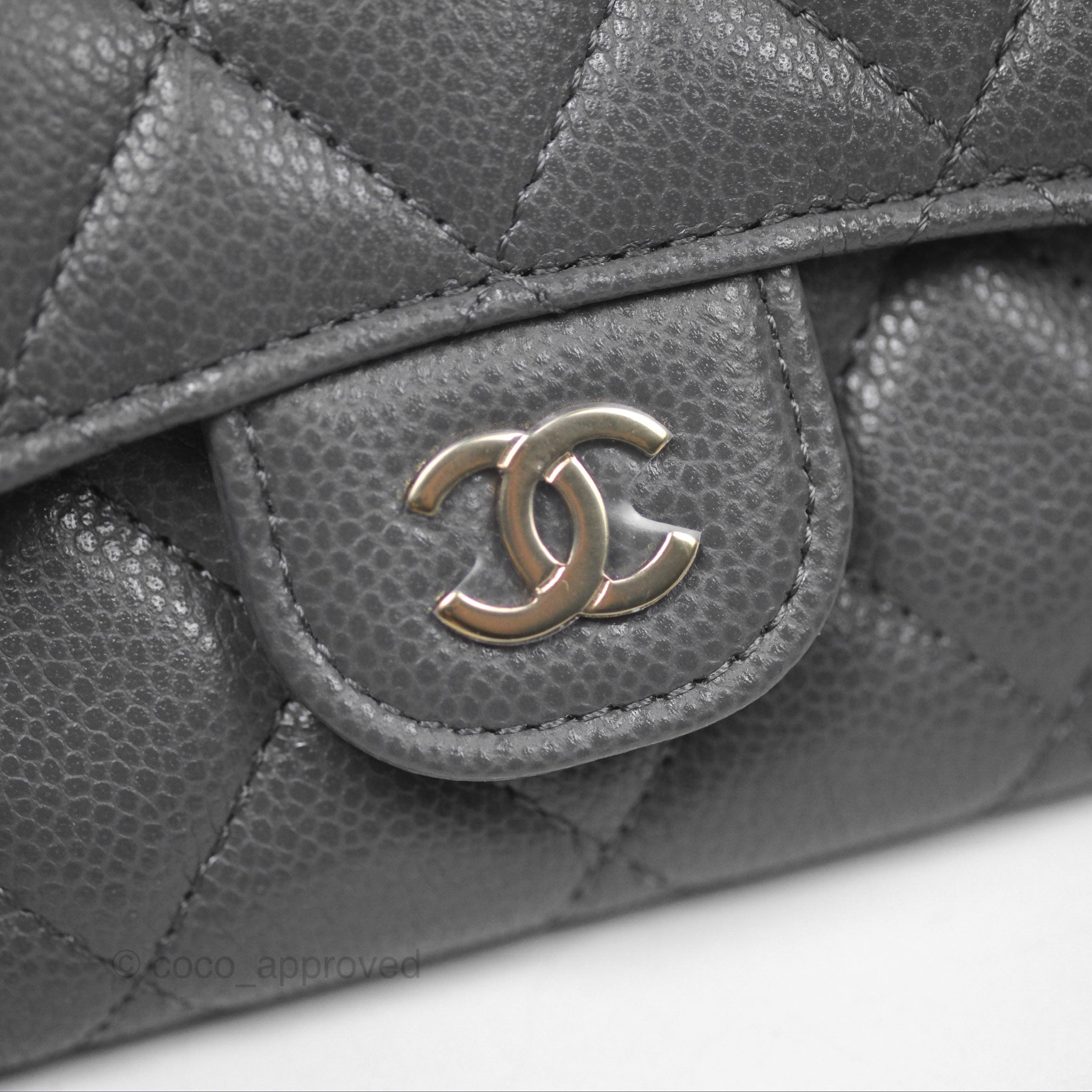 Chanel Classic Flap Card Holder Wallet - Dark Grey Caviar Leather with Gold Hardware | Luxury Compact Wallet for Women, Perfect for Everyday Use & Travel