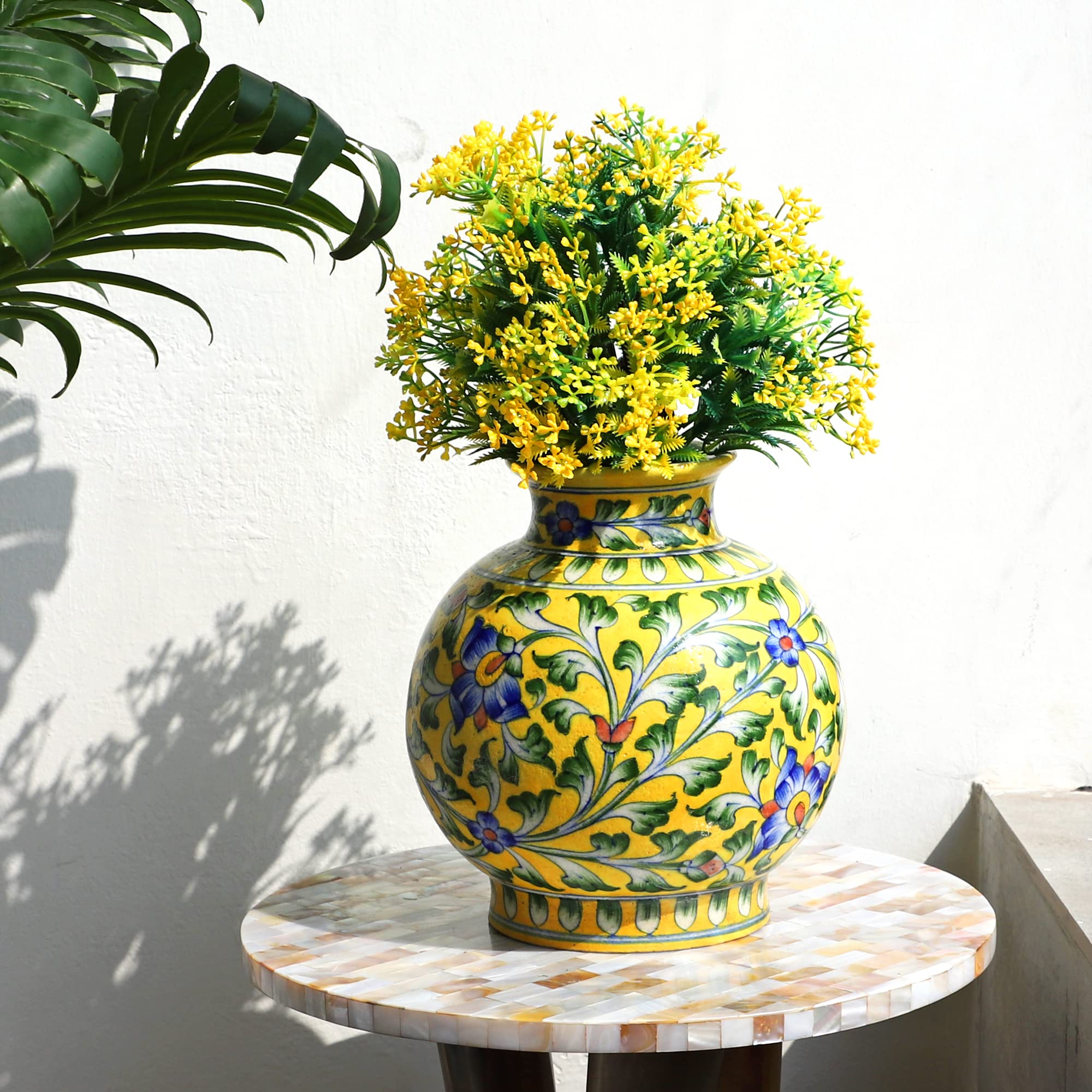 Yellow Ceramic Flower Vase - 8 Inch Decorative Curved Vase for Home, Living Room, Office, Table, Dining & Windowsill Decor | Perfect for Fresh Flowers, Centerpieces & Interior Design Accents