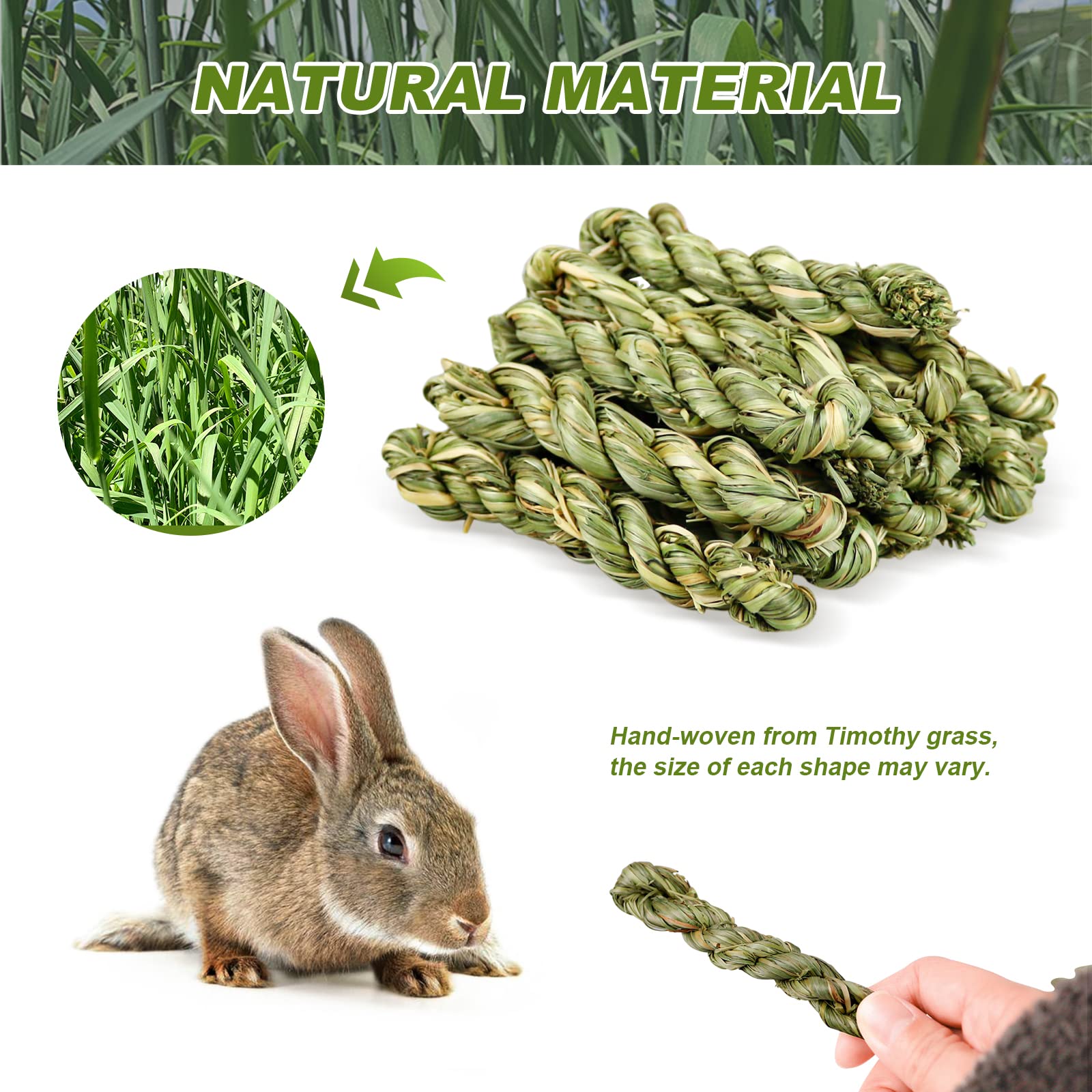 Episkey 20 Pcs Natural Timothy Grass Rabbit Chew Toys - Bunny Molar Grass Stick Toys for Small Animals like Rabbits, Hamsters, Guinea Pigs & Chinchillas - Boredom Breaker & Teeth Care Activity Play Toy for Indoor Pet Enrichment
