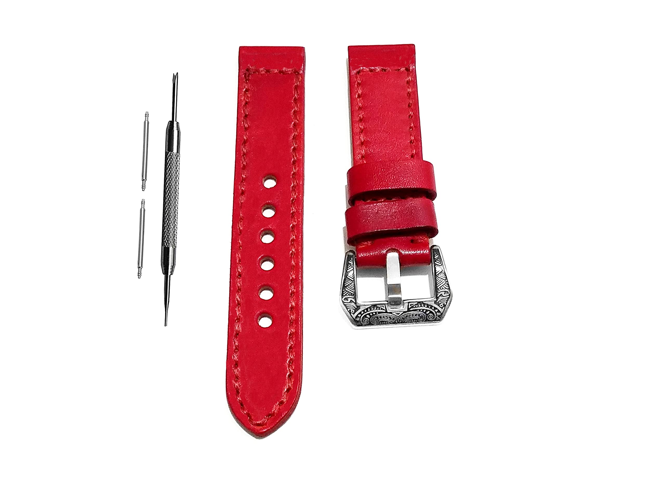 Genuine Red Brushed Leather Band for Garmin Vivoactive 3 & Vivoactive 3 Music - Replacement Strap Bracelet with Quick Release Pins - Perfect for Workouts, Running & Everyday Wear
