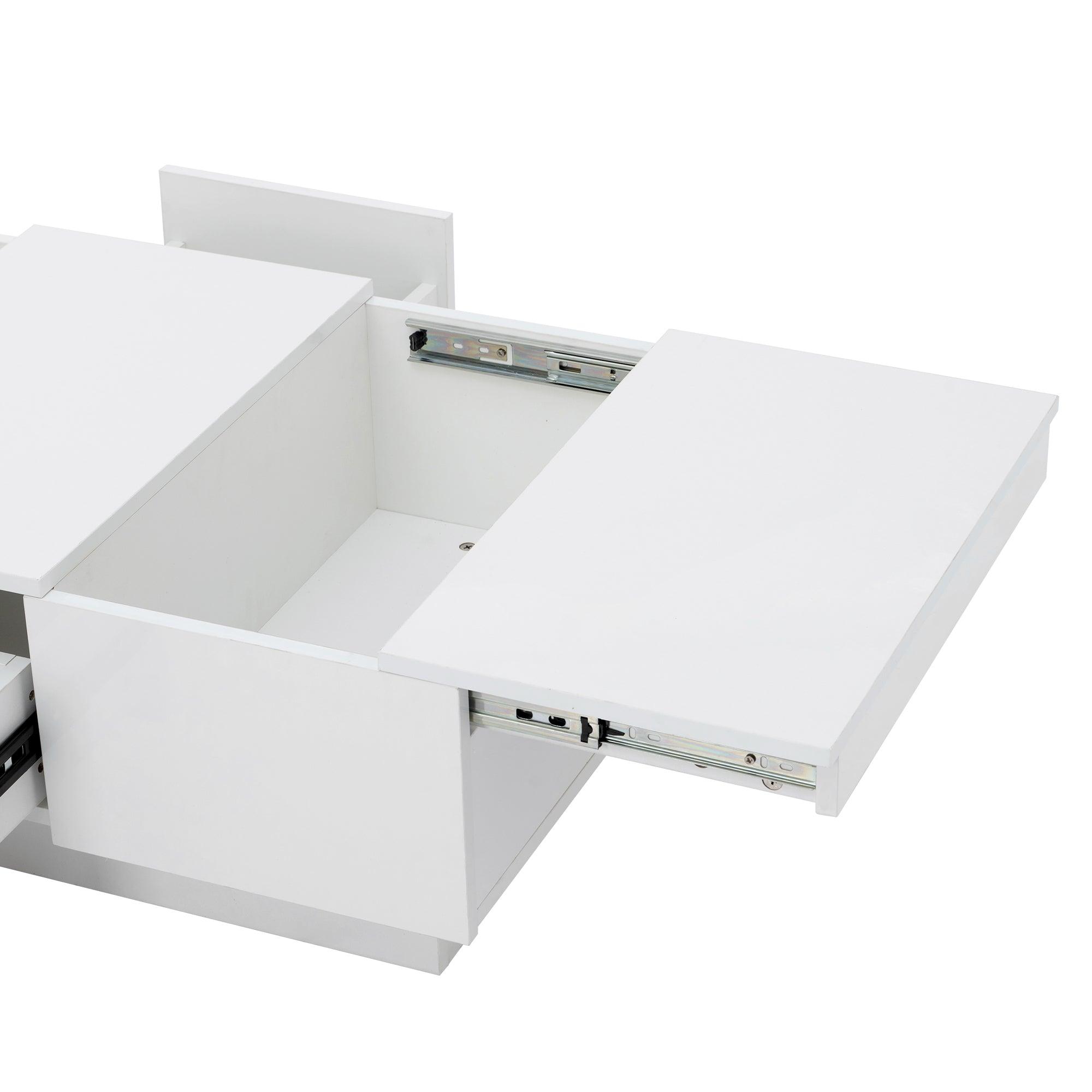 White Extendable Coffee Table with 2 Large Hidden Storage Compartments & 2 Drawers - High Gloss Center Table with Sliding Top for Living Room (39.3