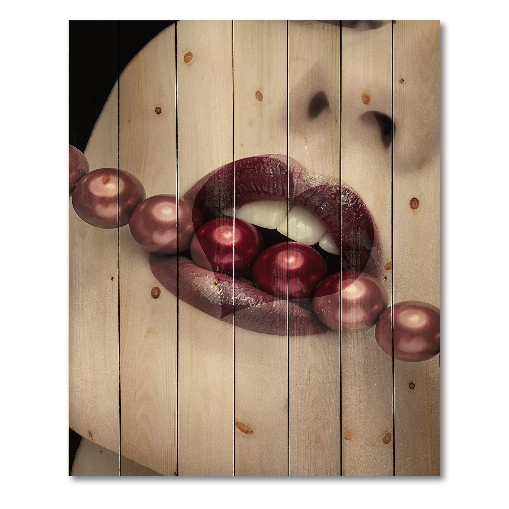 Heart Pearl Lips Wood Wall Art - Purple Contemporary Decor for Living Room