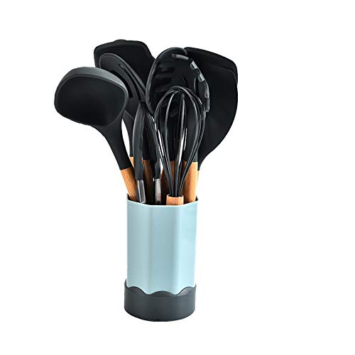 12-Piece Silicone Kitchen Utensil Set with Wooden Handle - Non-Slip Cooking Tools for Baking, Frying & Stirring - Heat Resistant Kitchen Accessories for Home Chefs (Multicolor)