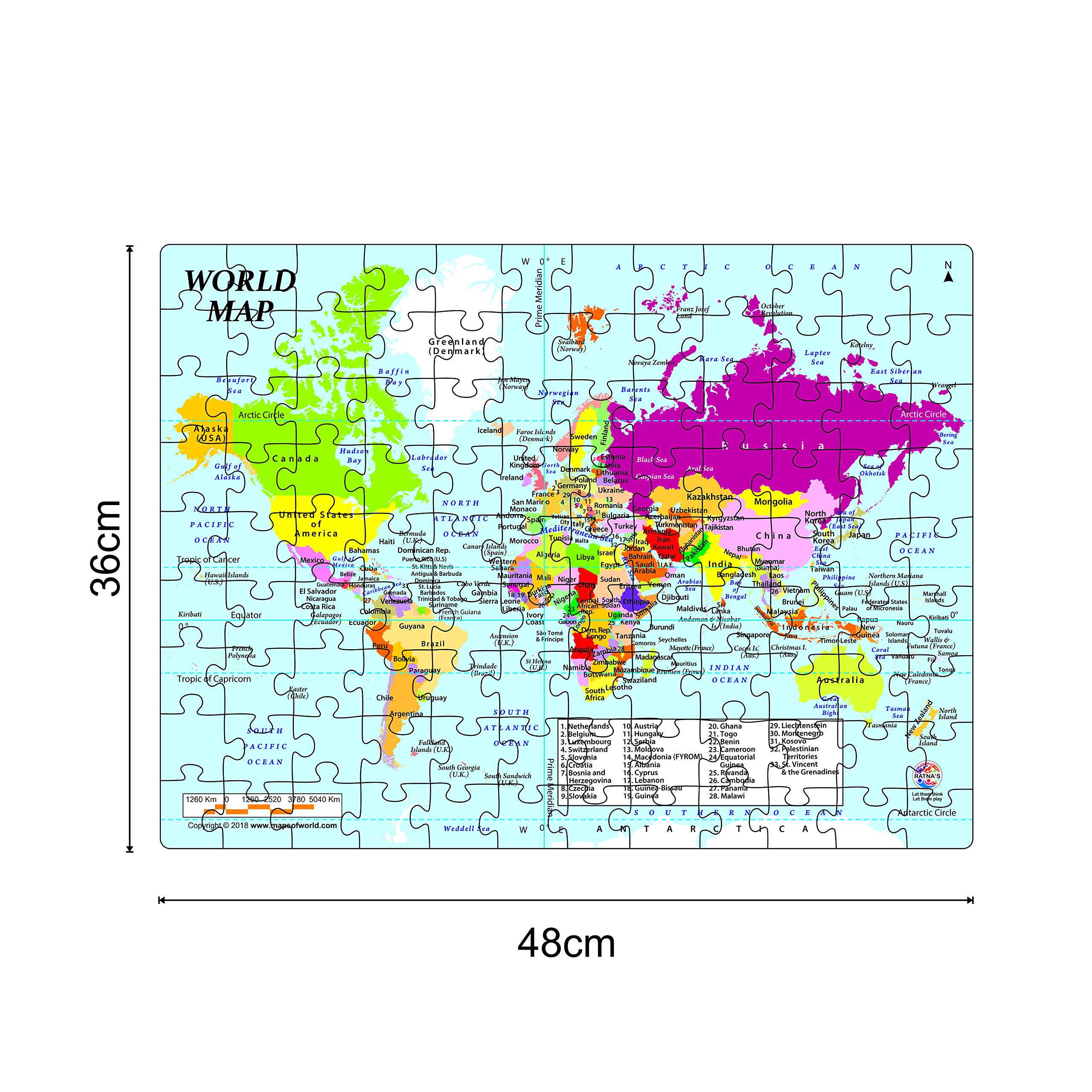 Ratna's Educational World Map Jigsaw Puzzle for Kids - Fun Learning Geography Toy for Classroom & Home Schooling