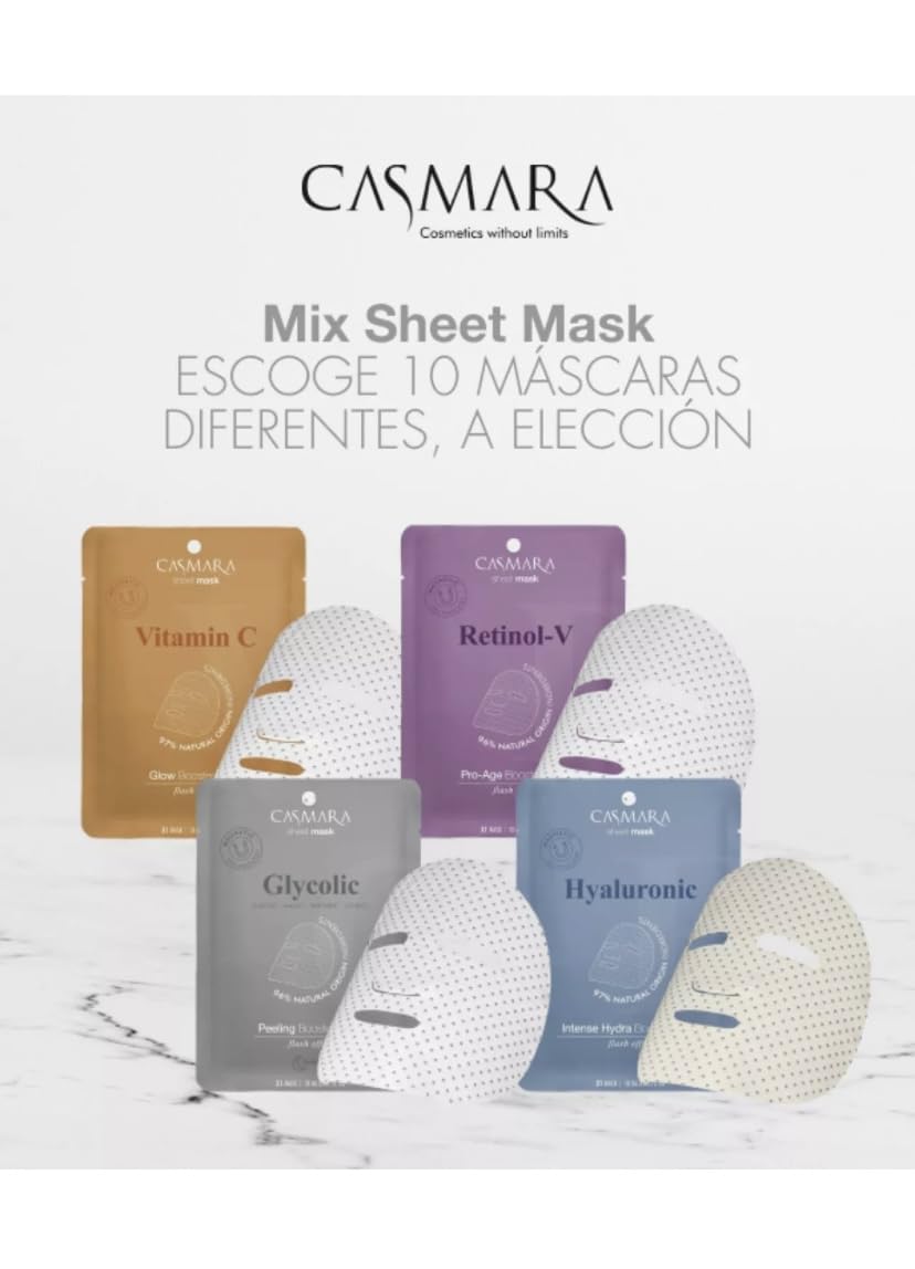 Casmara Hydrating Sheet Mask Mixed Box - 10 Pcs Facial Mask Set for Glowing Skin | Korean Skincare, Spa Night, Self Care & Gift Ideas