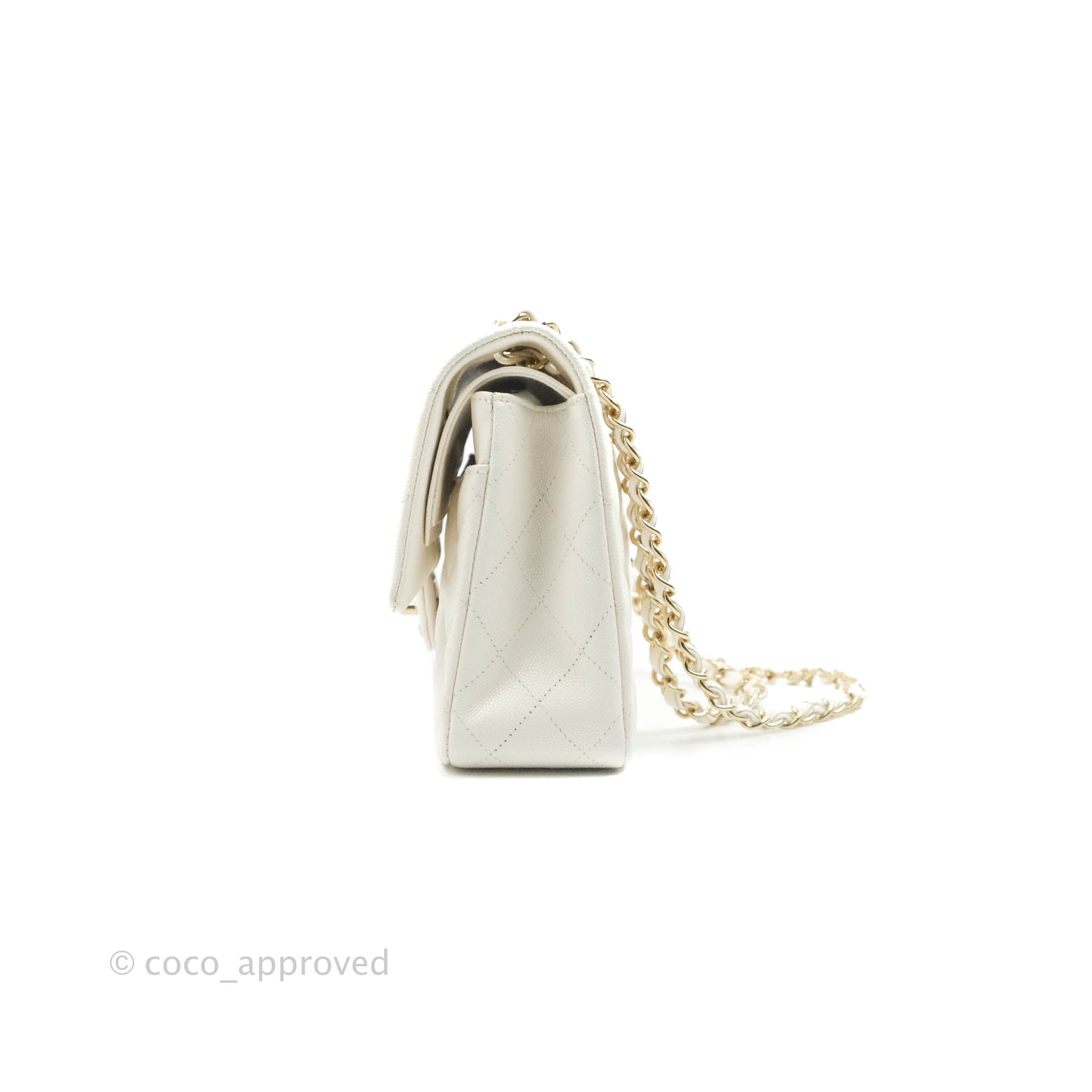 Chanel Classic Medium Double Flap Bag in White Caviar Leather with Gold Hardware - Perfect for Luxury Everyday Wear & Special Occasions