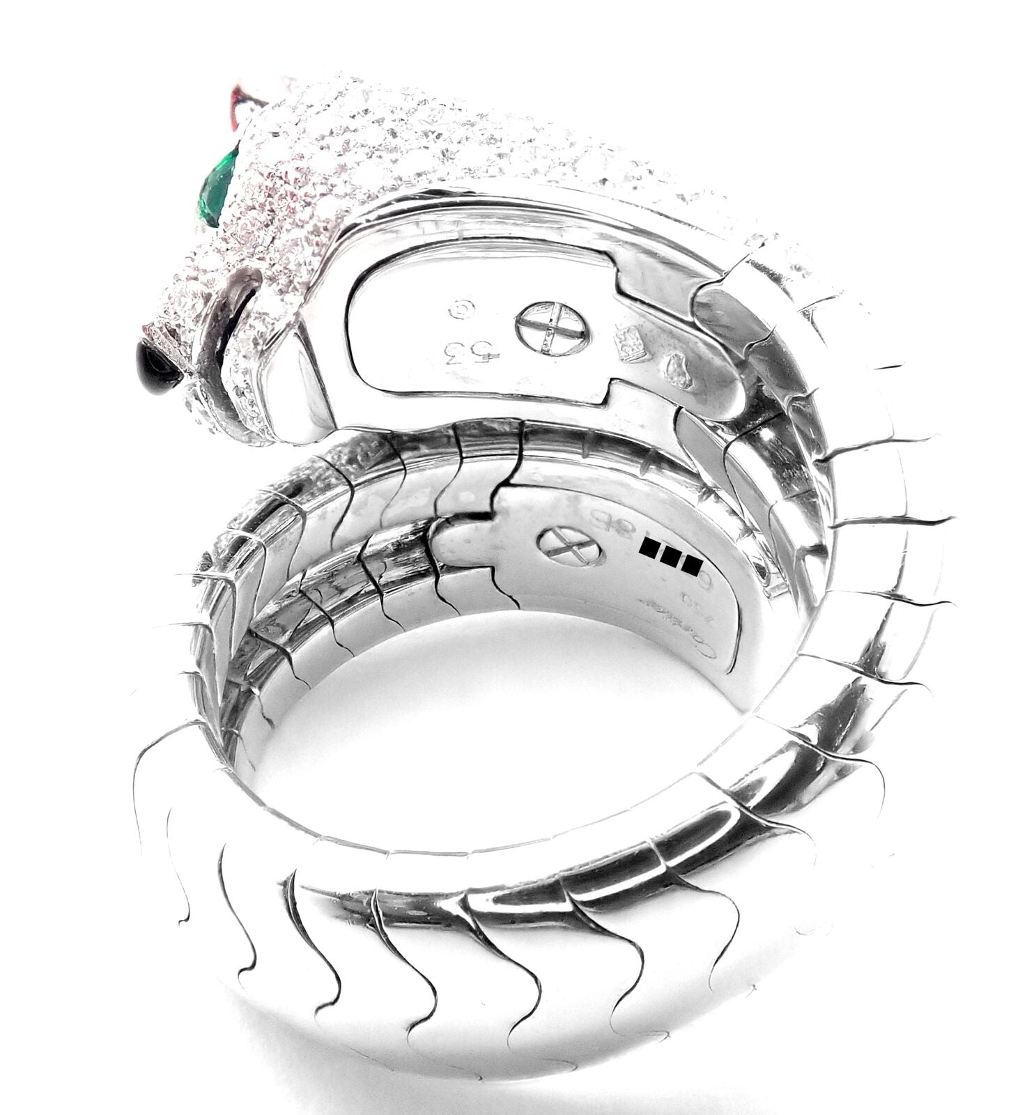 Authentic Cartier Panther 18K White Gold Diamond & Emerald Onyx Ring with Certificate - Luxury Jewelry for Women, Perfect for Weddings, Anniversaries & Special Occasions