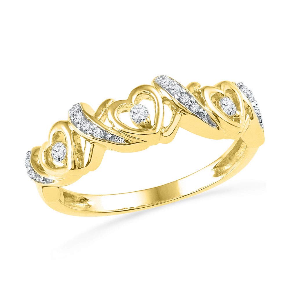 10K Yellow Gold Women's Round Diamond Heart Band Ring - 1/8 Cttw, Dainty Stackable Ring for Valentine's Day, Anniversary & Everyday Elegance