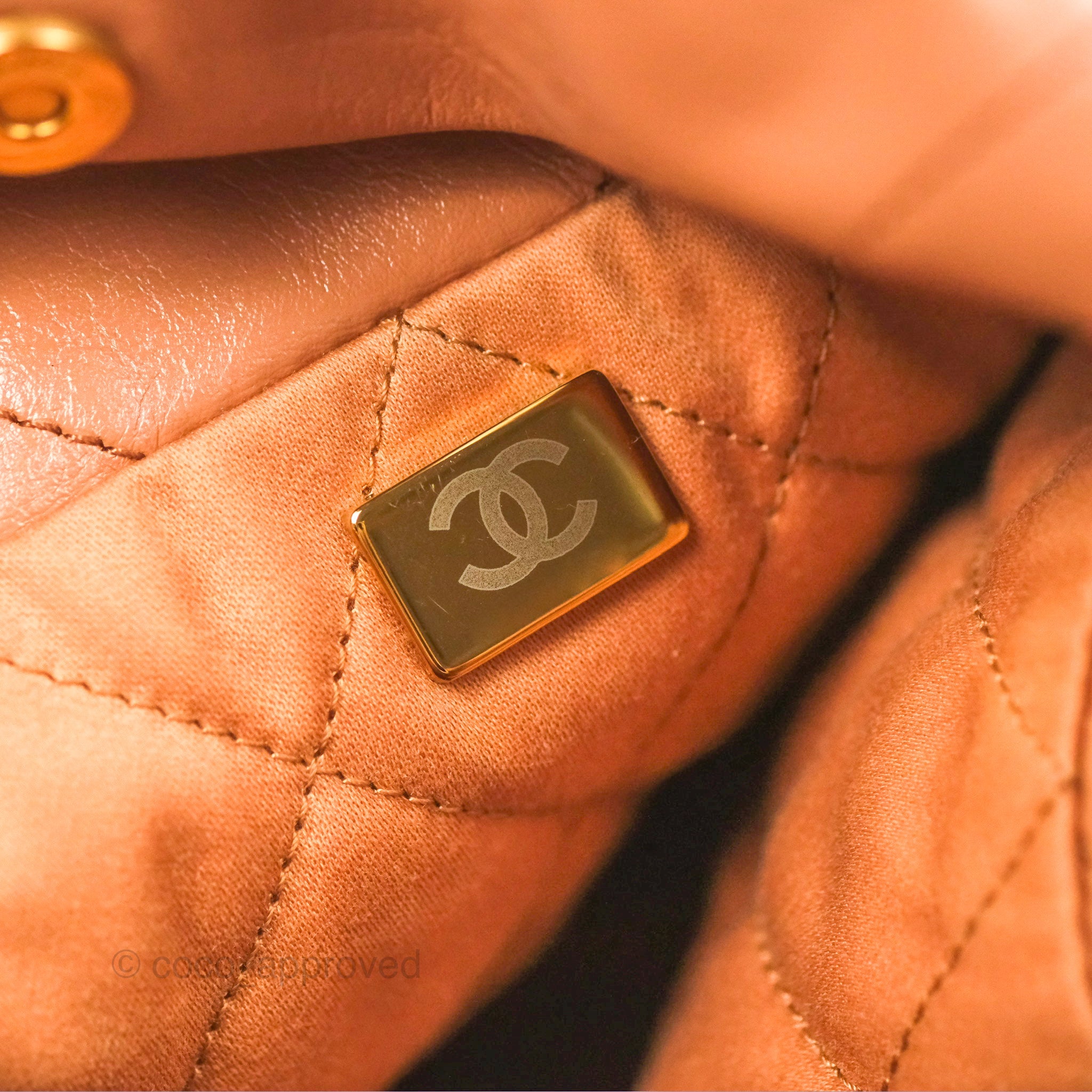 Chanel 22 Small Handbag in Caramel Beige Shiny Calfskin Leather with Aged Gold Hardware - Luxury Crossbody Bag for Women, Perfect for Date Night & Evening Events